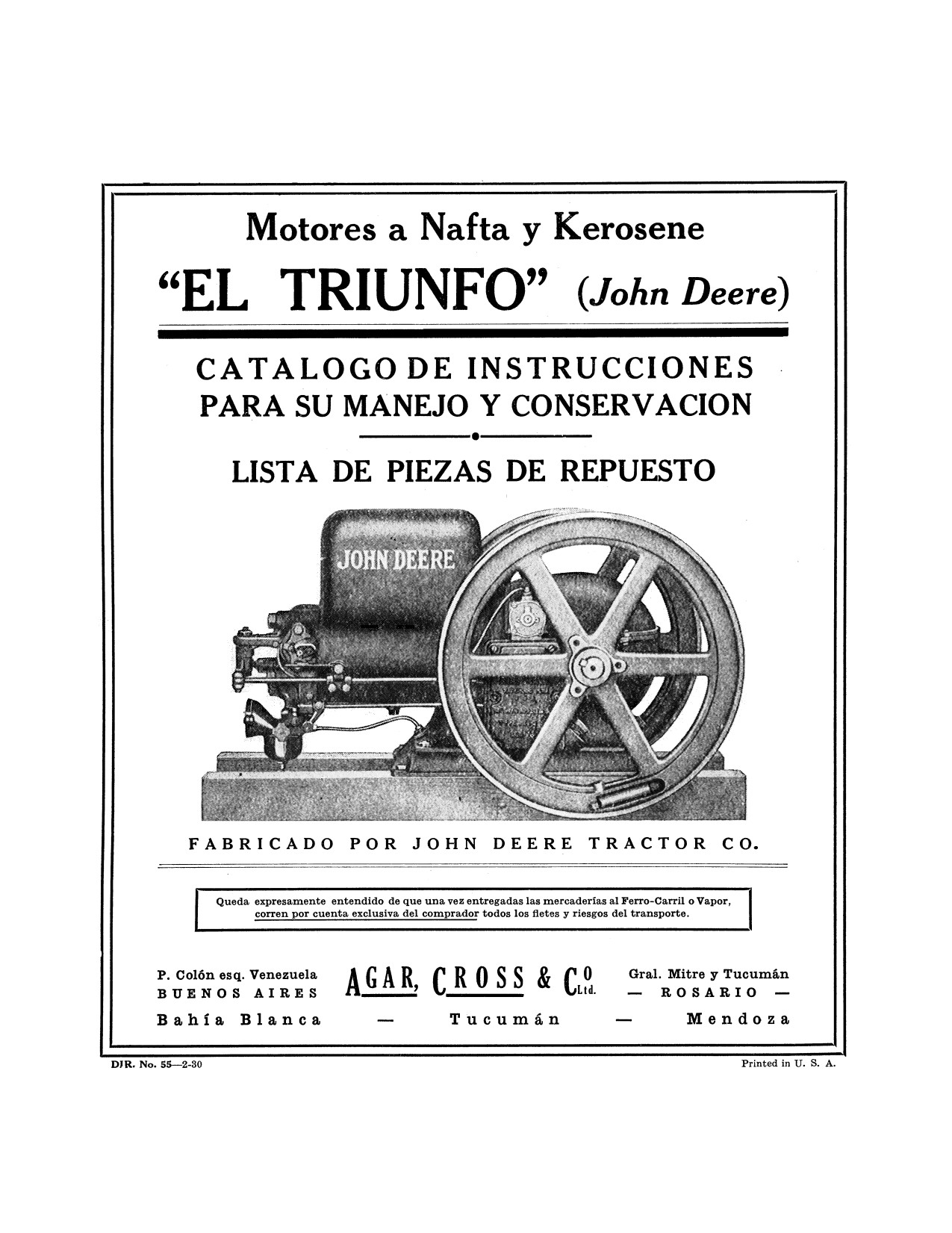 John Deere Waterloo Boy Kerosene Engine Operator's Manual DIR55A ES 1 John Deere Waterloo Boy Kerosene Engine Operator's Manual DIR55A ES