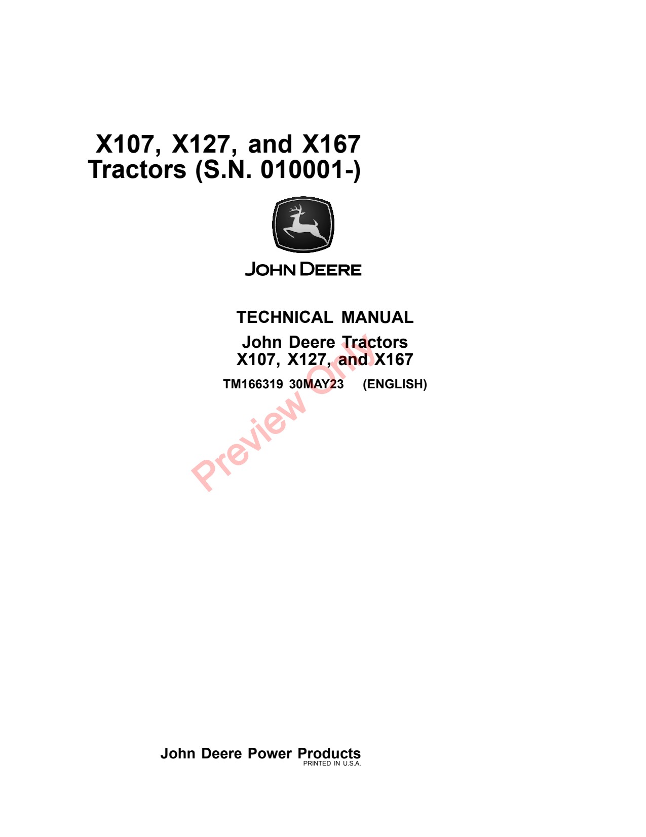 John Deere X107 X127 X167 Riding Lawn Tractor Technical Manual TM166319 1 John Deere X107 X127 X167 Riding Lawn Tractor Technical Manual TM166319