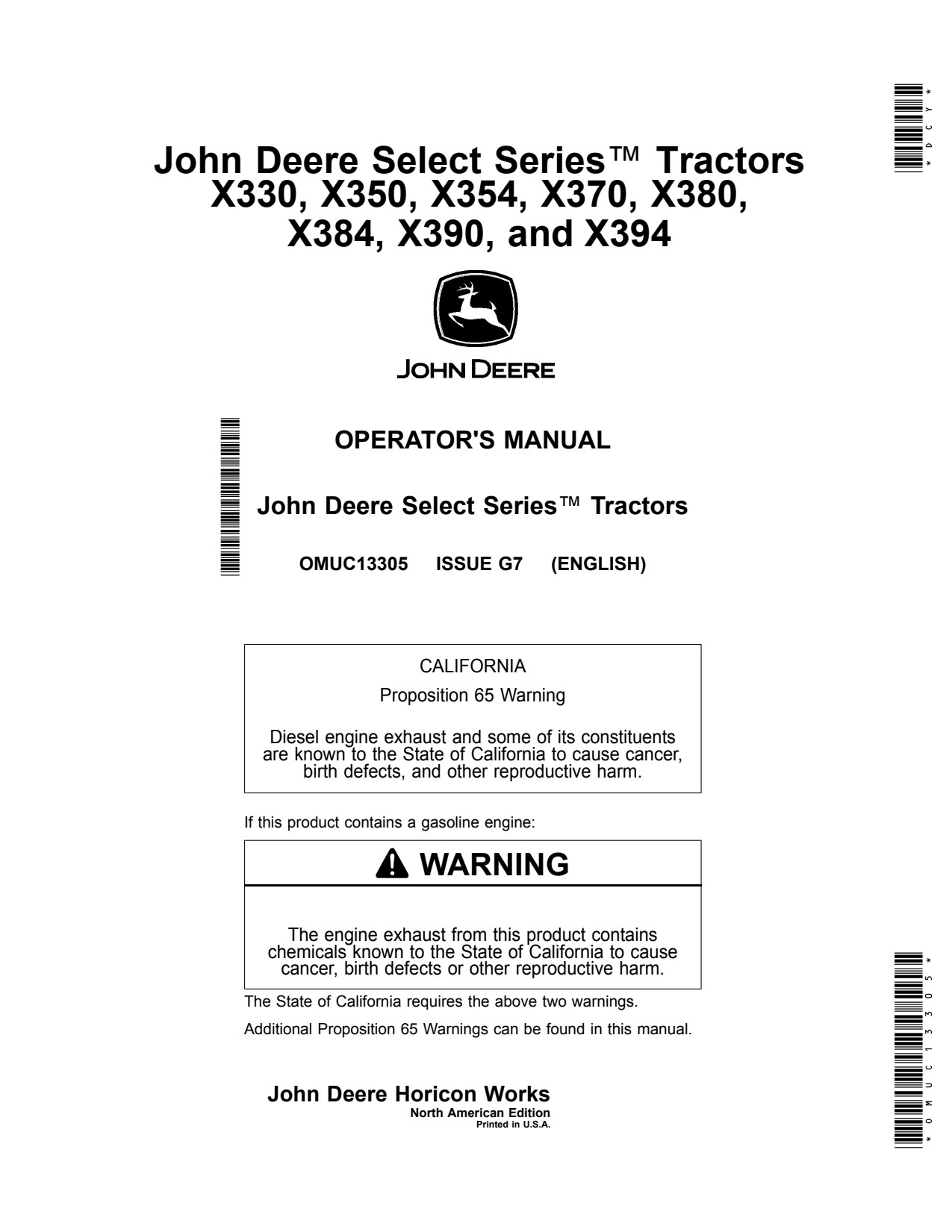 John Deere X330 X354 X350 X370 X380 X384 X390 X394 Tractor Operator Manual OMUC13305 1 John Deere X330 X354 X350 X370 X380 X384 X390 X394 Tractor Operator Manual OMUC13305