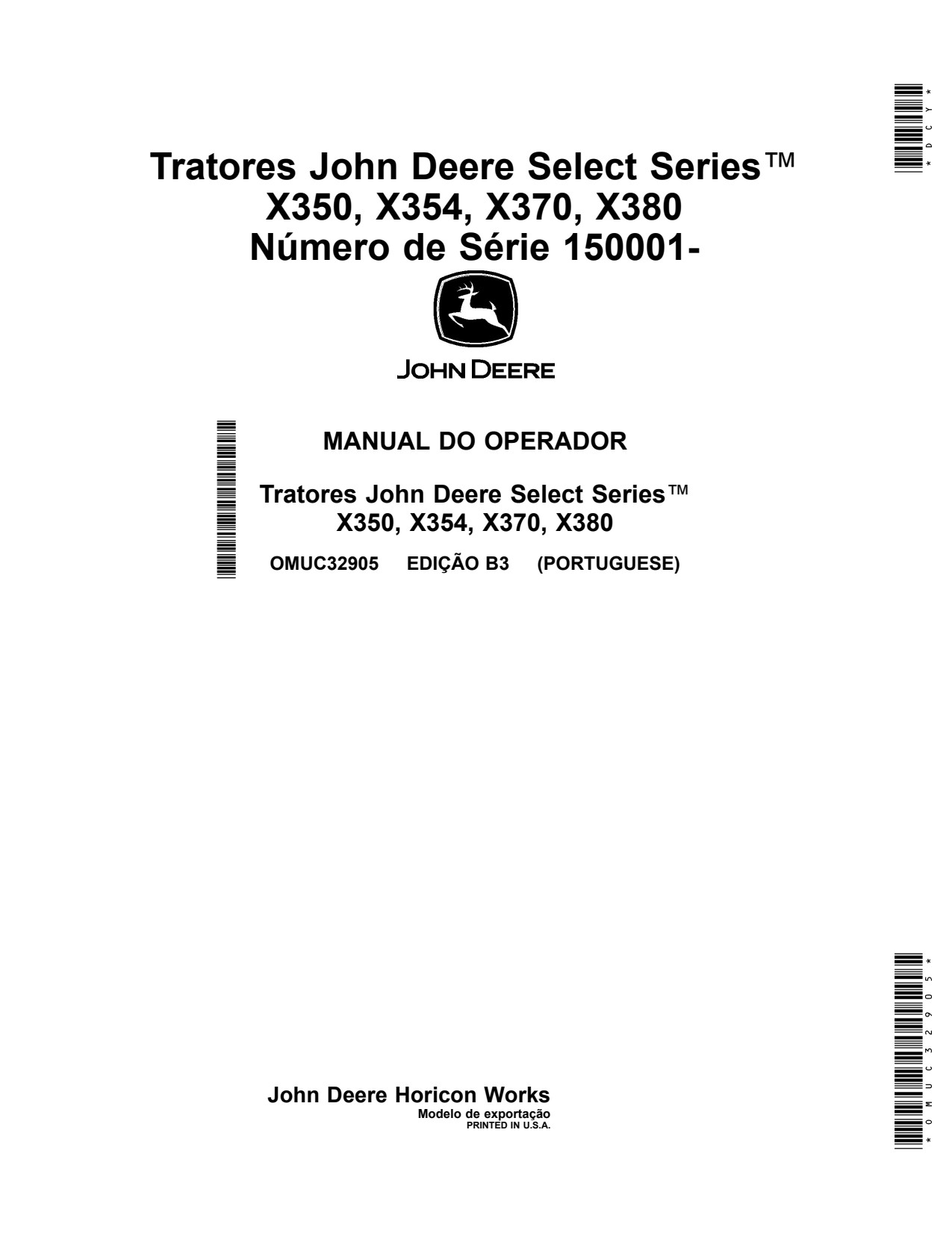 John Deere X350 X354 X370 X380 Tractor Operator Manual OMUC32905 PT 1 John Deere X350 X354 X370 X380 Tractor Operator Manual OMUC32905 PT