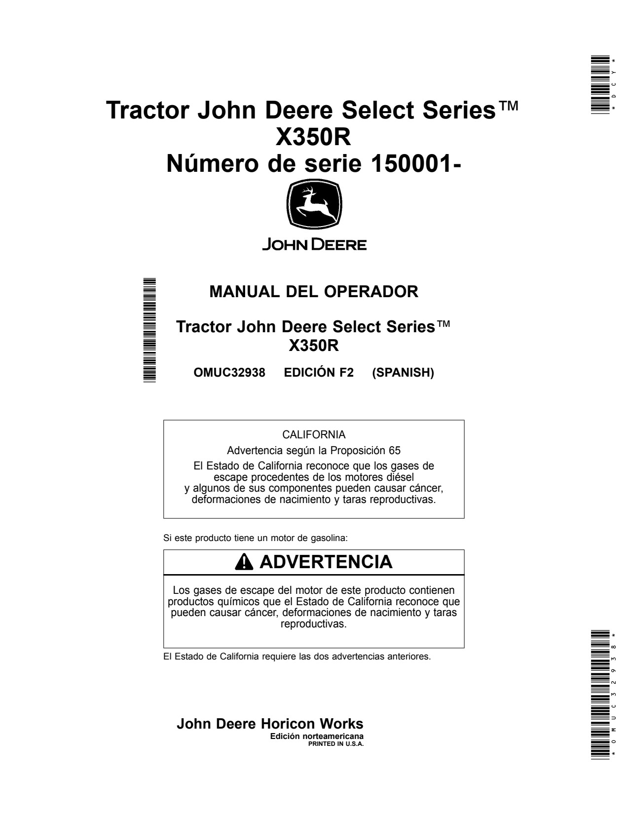 John Deere X350R Tractor Operator Manual OMUC32938 ES 1 John Deere X350R Tractor Operator Manual OMUC32938 ES