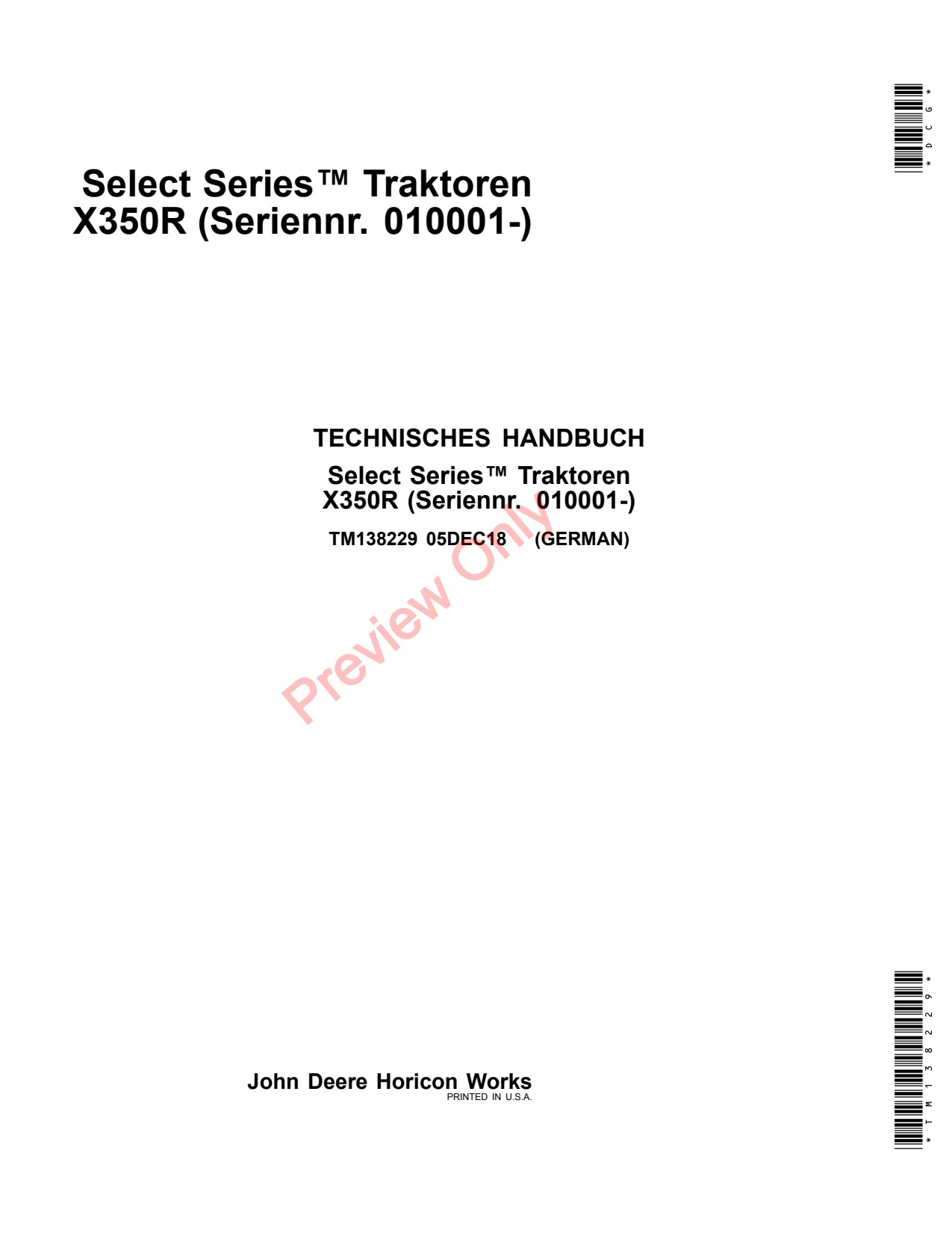 John Deere X350R Tractor Technical Manual TM138229 DE 1 John Deere X350R Tractor Technical Manual TM138229 DE
