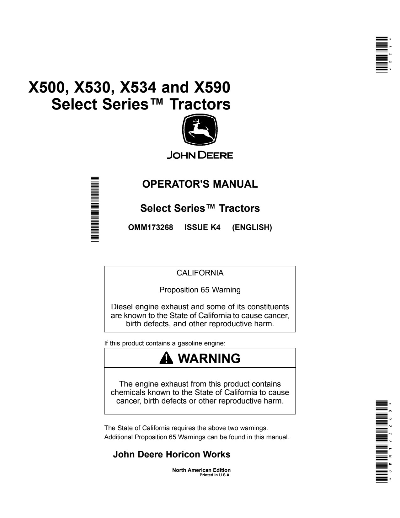 John Deere X500 X530 X534 X590 X540 Tractor Operator Manual OMM173268 1 John Deere X500 X530 X534 X590 X540 Tractor Operator Manual OMM173268