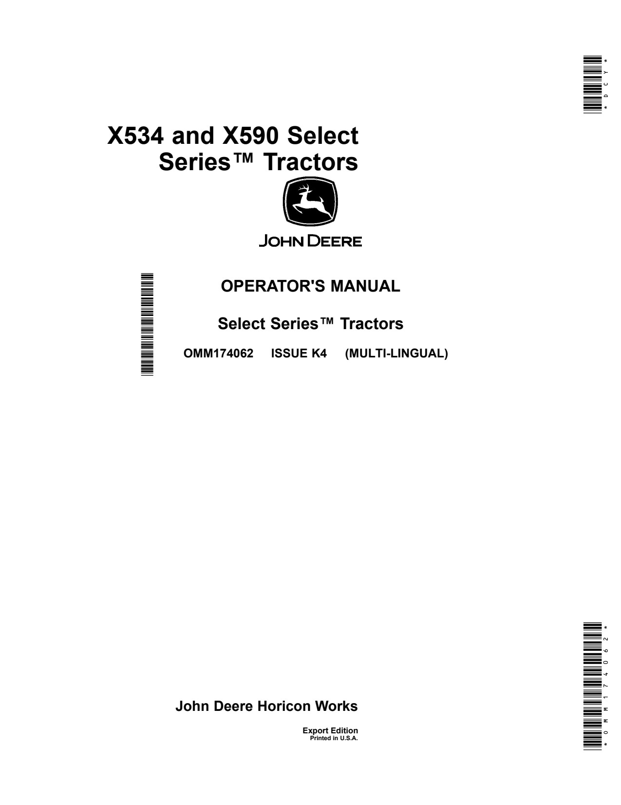 John Deere X534 X590 Tractor Operator Manual OMM174062 1 John Deere X534 X590 Tractor Operator Manual OMM174062