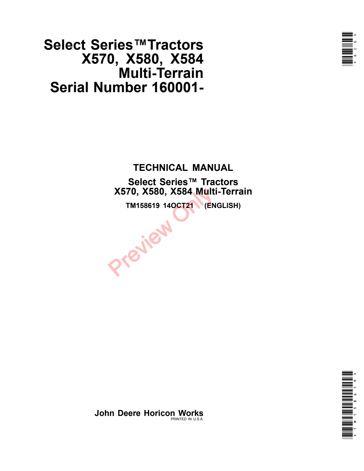 John Deere X570 X580 X584 Tractor Technical Manual TM158619 1 John Deere X570 X580 X584 Tractor Technical Manual TM158619