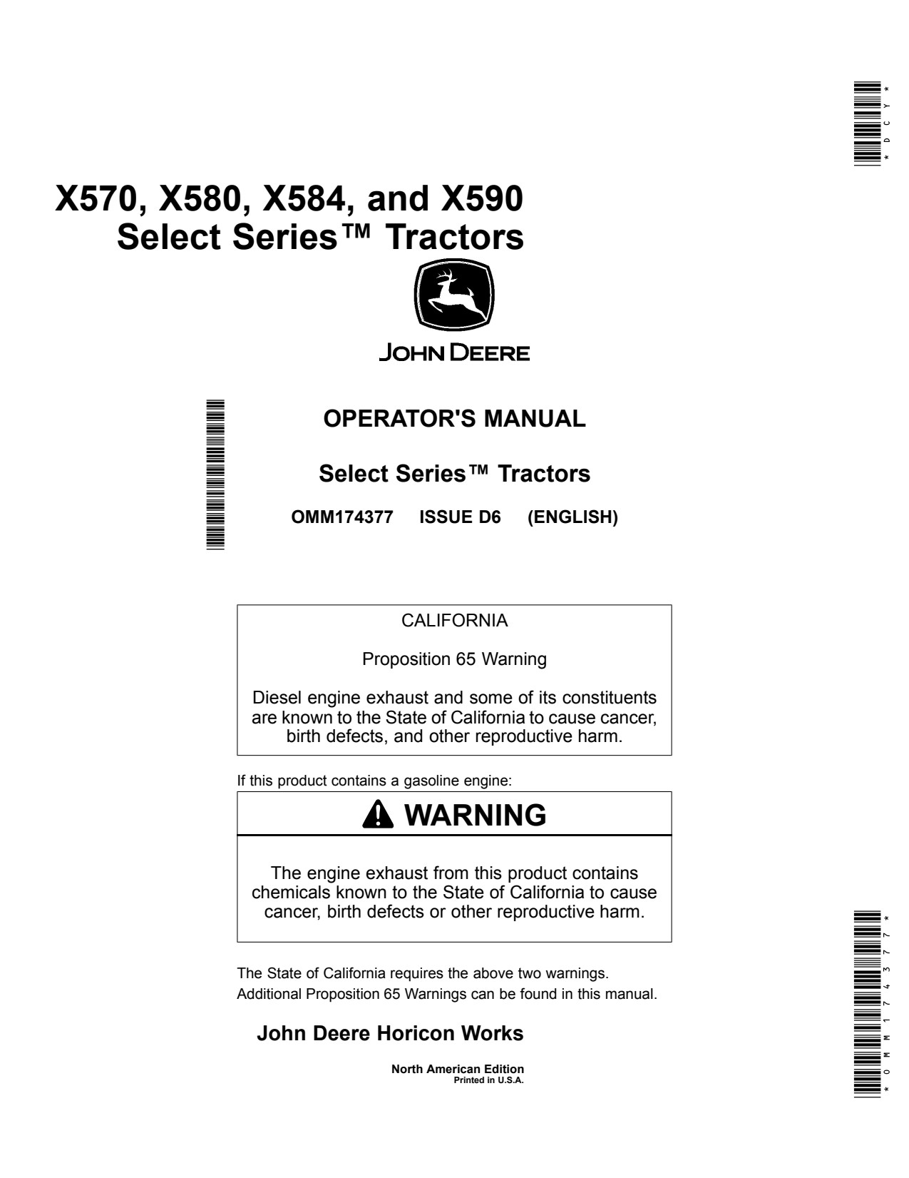 John Deere X570 X580 X584 X590 Tractor Operator Manual OMM174377 1 John Deere X570 X580 X584 X590 Tractor Operator Manual OMM174377