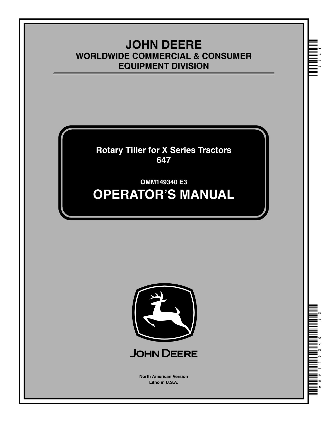 John Deere X575 X475 X485 X585 647 Rotary Tiller Operator Manual OMM149340 1 John Deere X575 X475 X485 X585 647 Rotary Tiller Operator Manual OMM149340