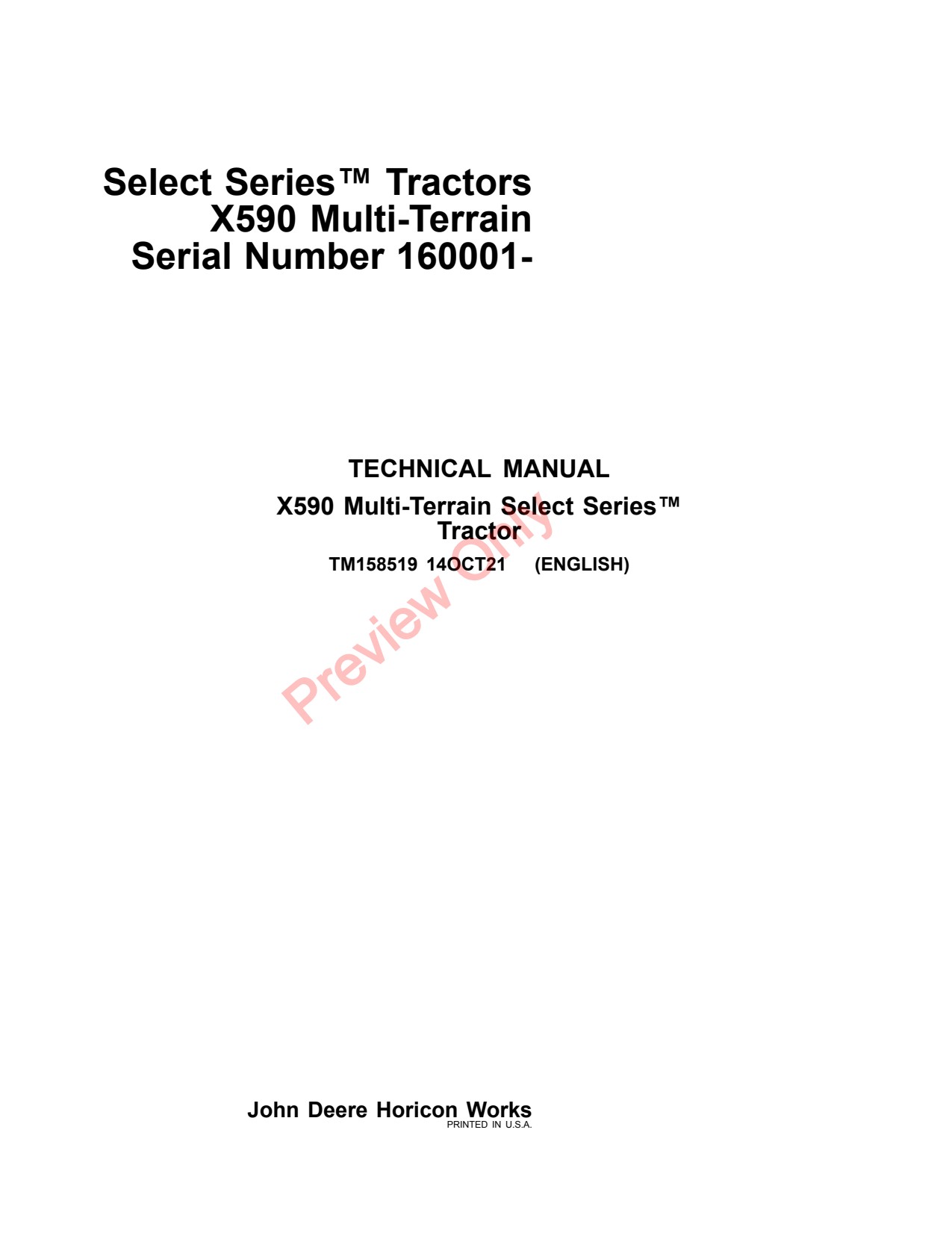 John Deere X590 Tractor Technical Manual TM158519 1 John Deere X590 Tractor Technical Manual TM158519
