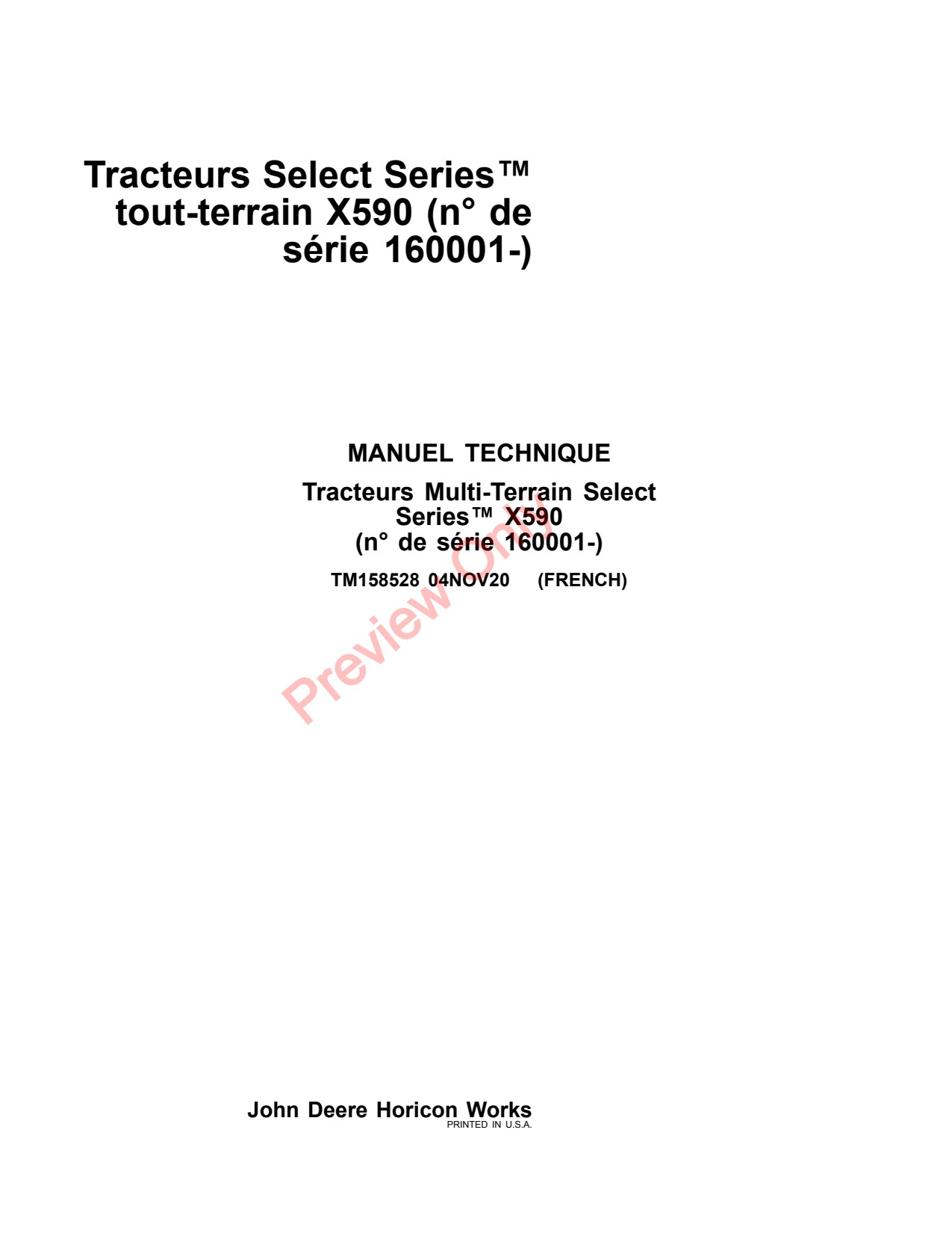 John Deere X590 Tractor Technical Manual TM158528 FR 1 John Deere X590 Tractor Technical Manual TM158528 FR