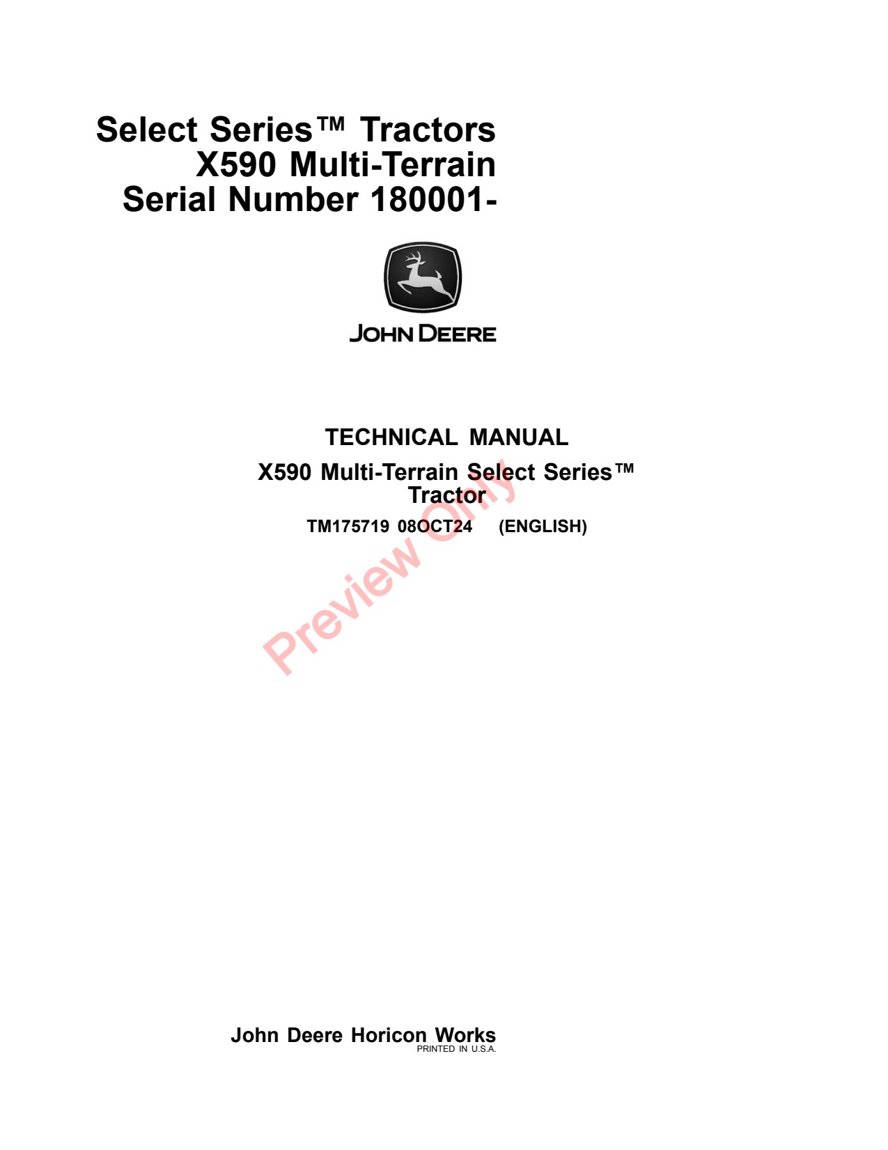 John Deere X590 Tractor Technical Manual TM175719 1 John Deere X590 Tractor Technical Manual TM175719