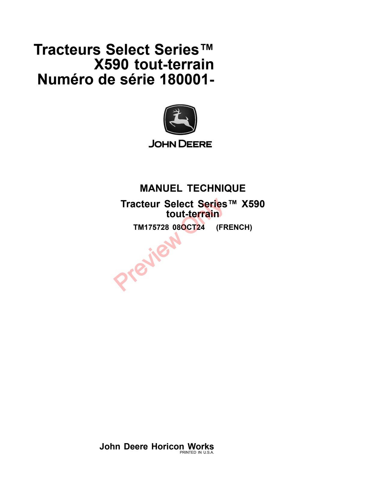 John Deere X590 Tractor Technical Manual TM175728 FR 1 John Deere X590 Tractor Technical Manual TM175728 FR
