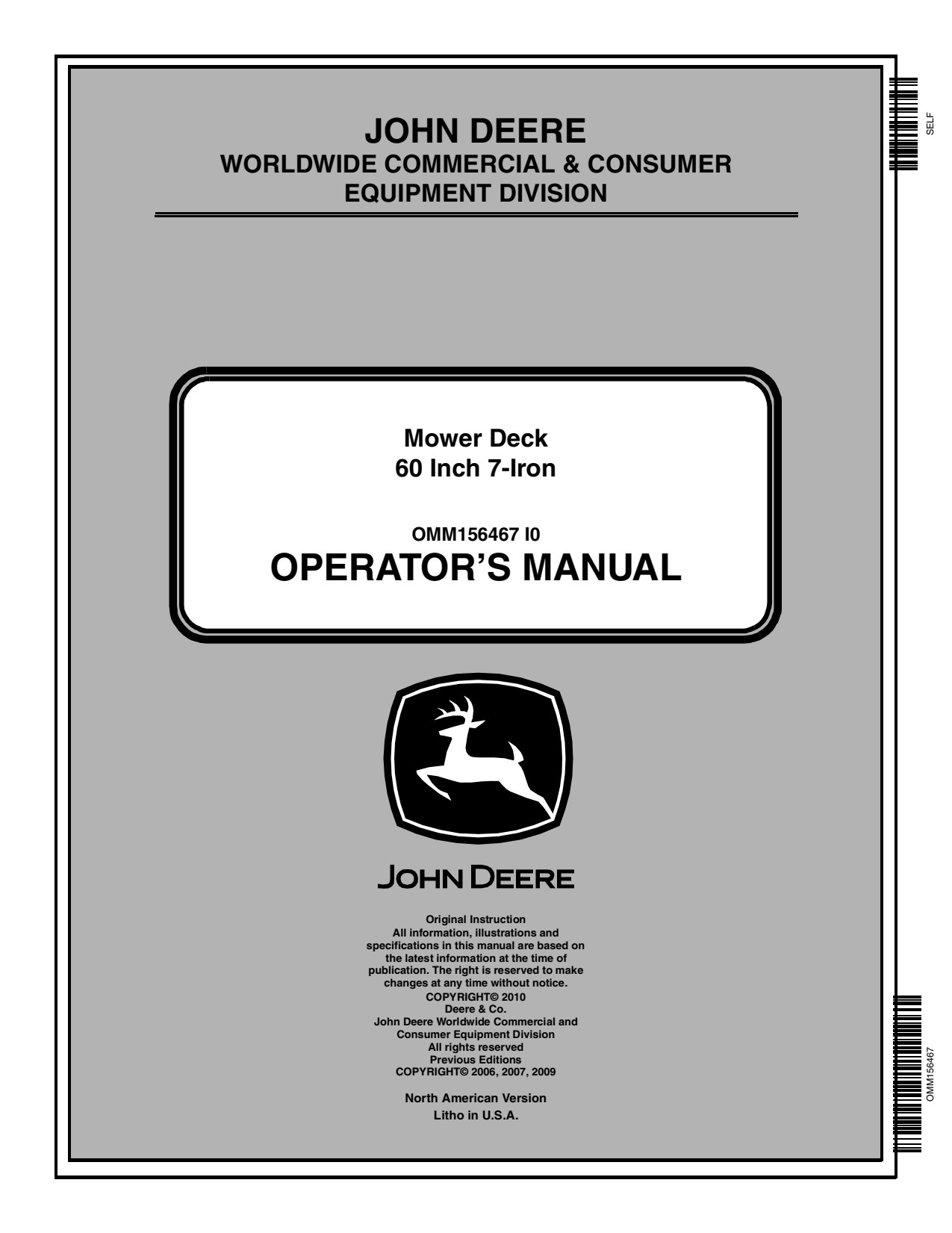 John Deere X700 X720 to X728 X740 60 Inch 60D X729 X748 X749 Iron Mower Operator Manual OMM156467 1 John Deere X700 X720 to X728 X740 60 Inch 60D X729 X748 X749 Iron Mower Operator Manual OMM156467