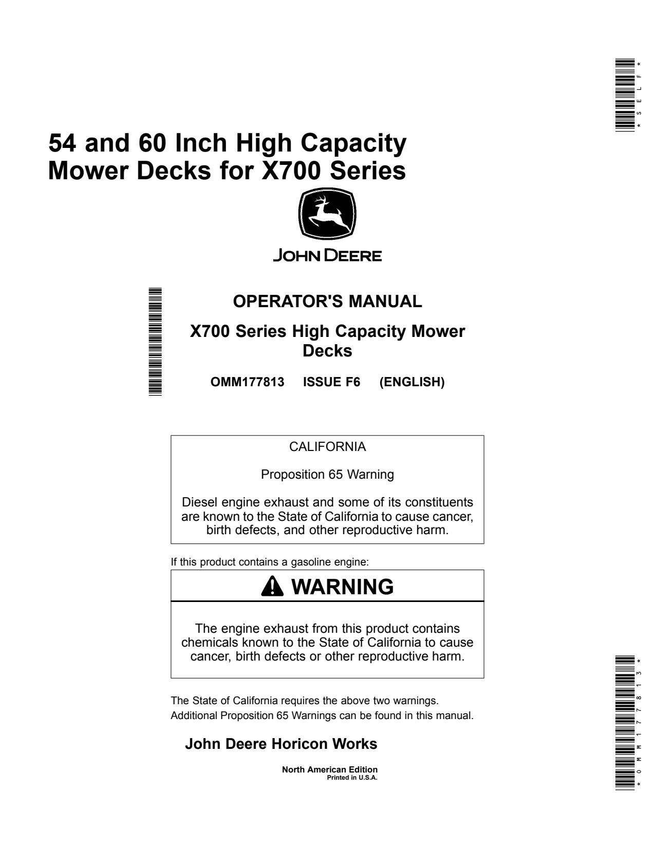 John Deere X710 X730 to X738 X739 X750 X758 54 60 X700 High Capacity Mower Operator Manual OMM177813 1 John Deere X710 X730 to X738 X739 X750 X758 54 60 X700 High Capacity Mower Operator Manual OMM177813