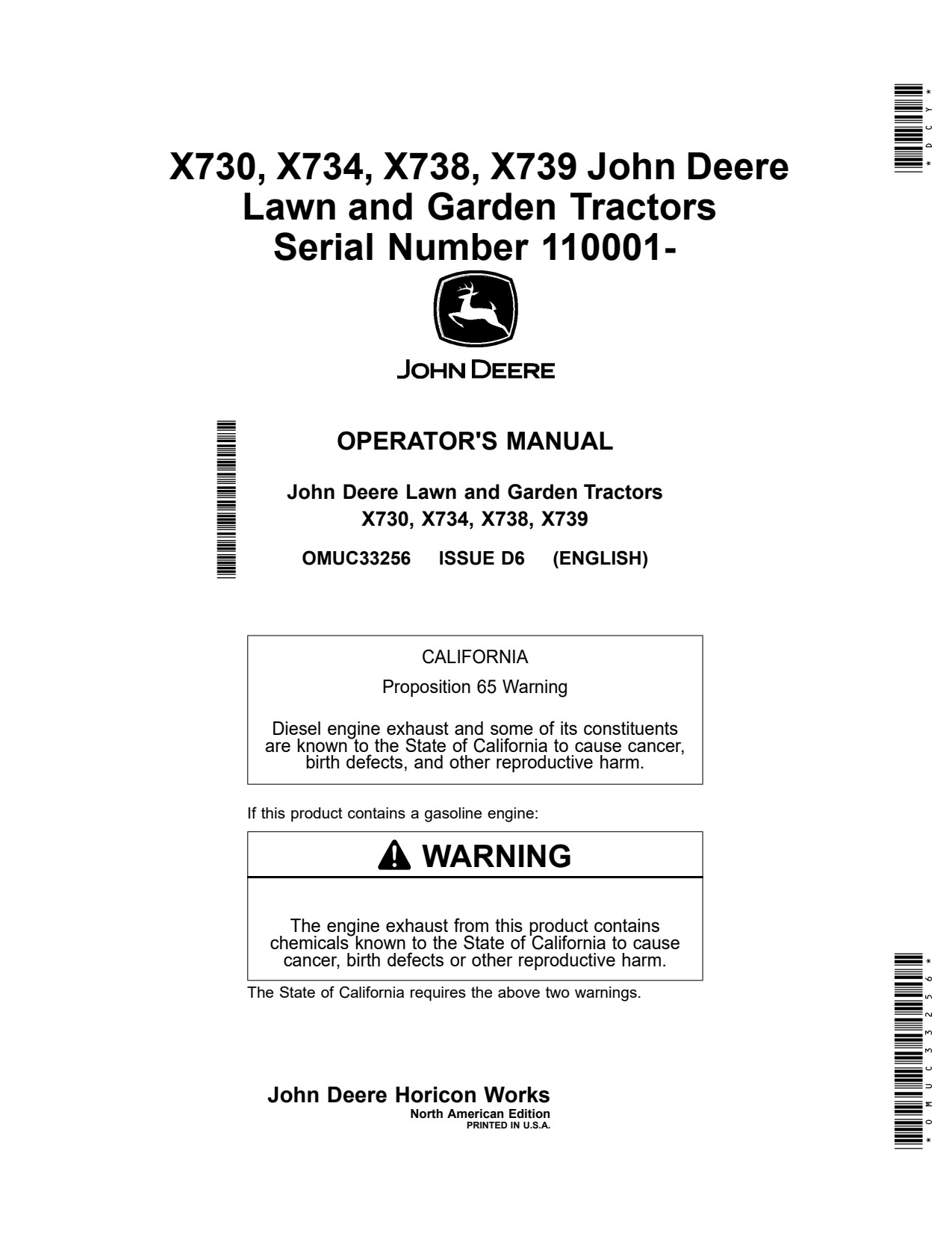John Deere X730 to X738 X739 Garden Tractor Operator Manual OMUC33256 1 John Deere X730 to X738 X739 Garden Tractor Operator Manual OMUC33256