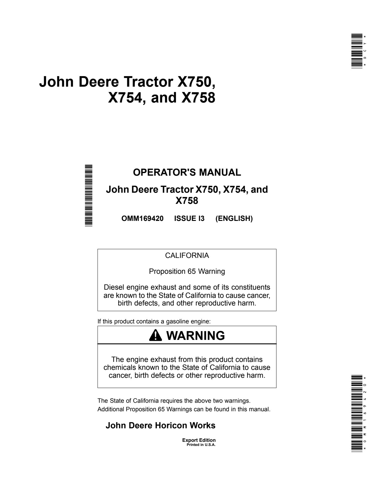 John Deere X750 to X758 Garden Tractor Operator Manual OMM169420 1 John Deere X750 to X758 Garden Tractor Operator Manual OMM169420