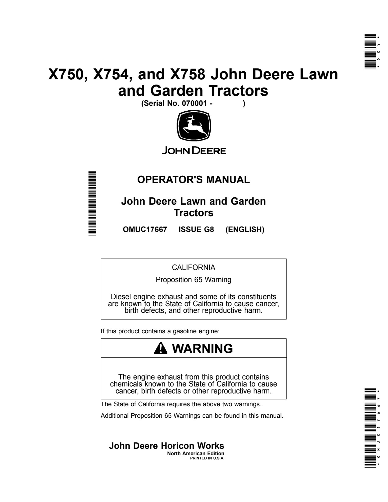 John Deere X750 to X758 Garden Tractor Operator Manual OMUC17667 1 John Deere X750 to X758 Garden Tractor Operator Manual OMUC17667