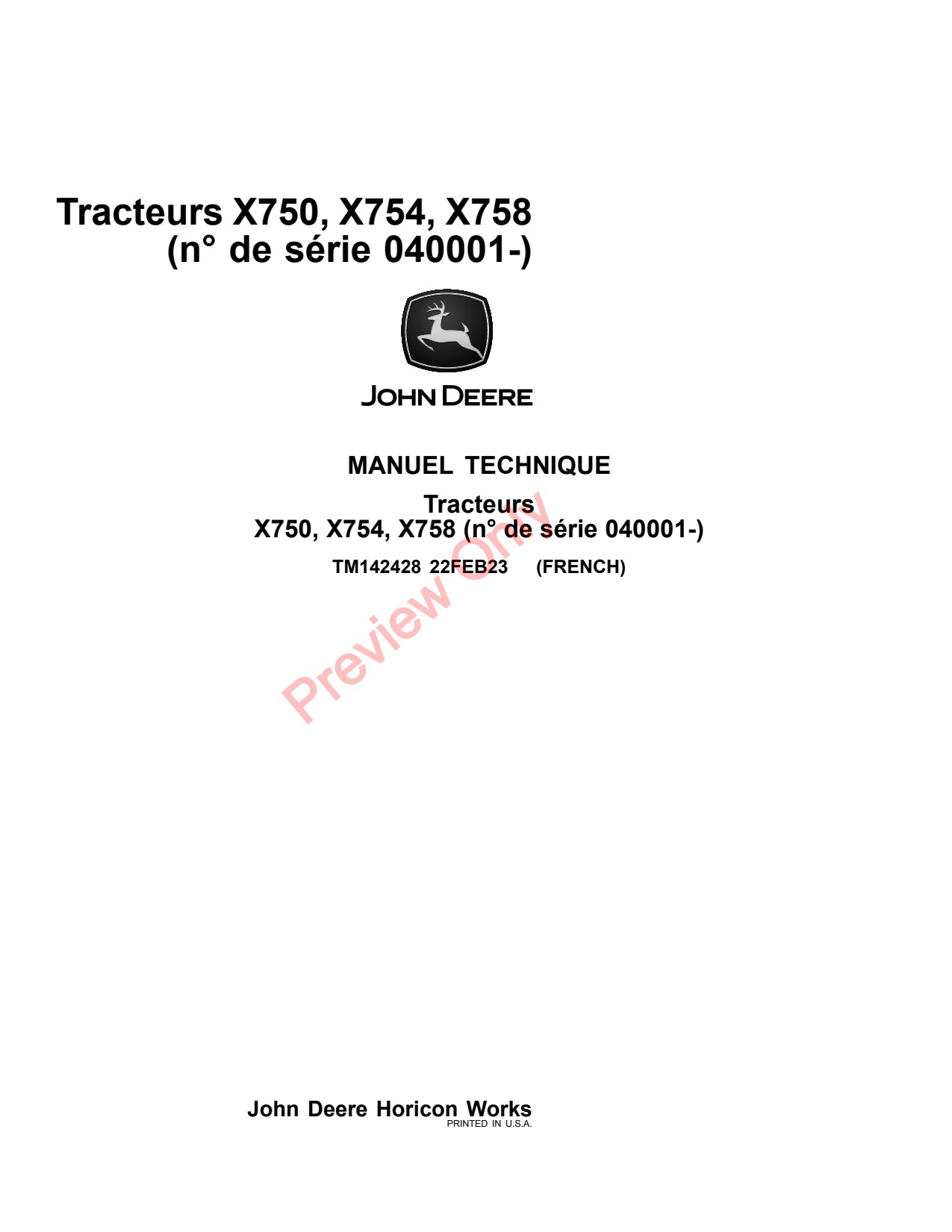 John Deere X750 to X758 Tractor Technical Manual TM142428 FR 1 John Deere X750 to X758 Tractor Technical Manual TM142428 FR