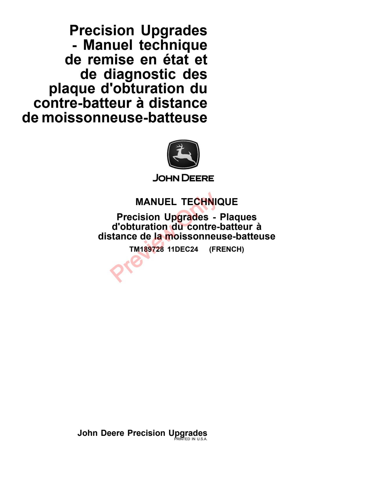 John Deere X9 1000 1100 Combine Diagnostic Technical Manual TM189728 FR 1 John Deere X9 1000 1100 Combine Diagnostic Technical Manual TM189728 FR