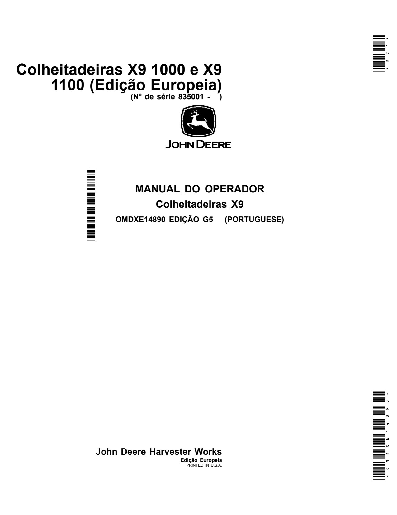 John Deere X9 1000 1100 Combine Operator Manual OMDXE14890 PT 1 John Deere X9 1000 1100 Combine Operator Manual OMDXE14890 PT