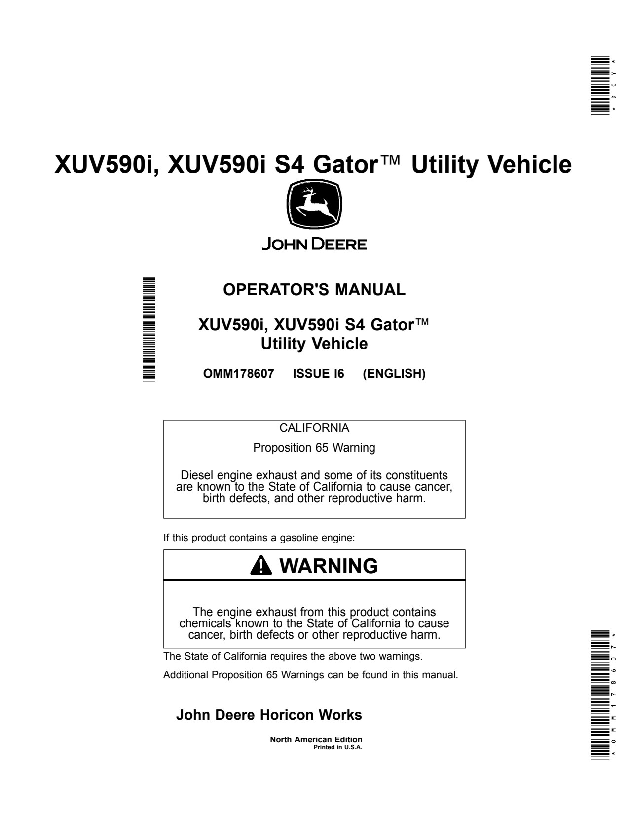 John Deere XUV 590i S4 XUV590i Utility Vehicle Gator Operator Manual OMM178607 1 John Deere XUV 590i S4 XUV590i Utility Vehicle Gator Operator Manual OMM178607