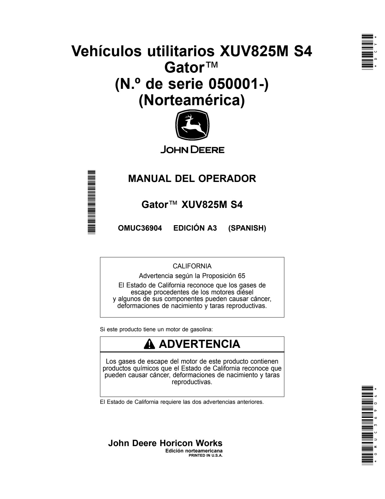 John Deere XUV 825M S4 XUV825M Utility Vehicle Gator Operator Manual OMUC36904 ES 1 John Deere XUV 825M S4 XUV825M Utility Vehicle Gator Operator Manual OMUC36904 ES