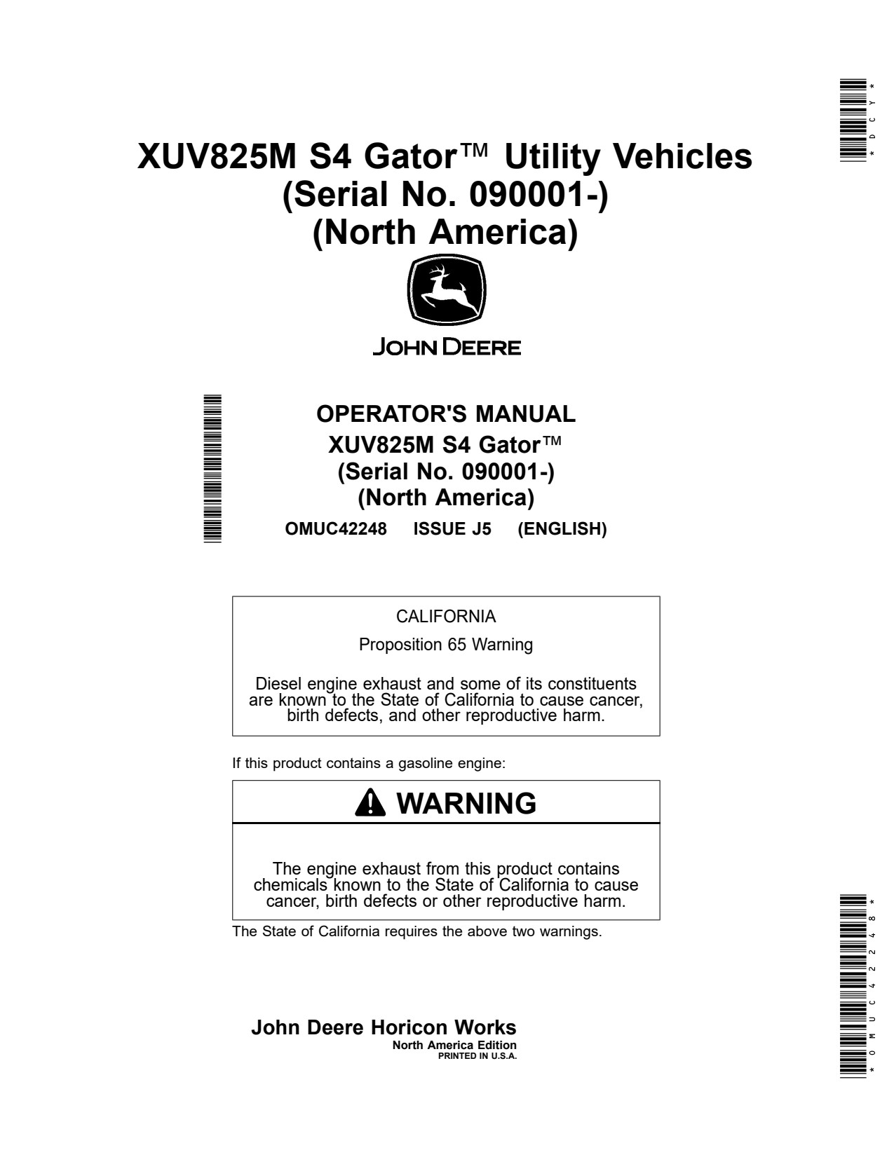 John Deere XUV 825M S4 XUV825M Utility Vehicle Gator Operator Manual OMUC42248 1 John Deere XUV 825M S4 XUV825M Utility Vehicle Gator Operator Manual OMUC42248