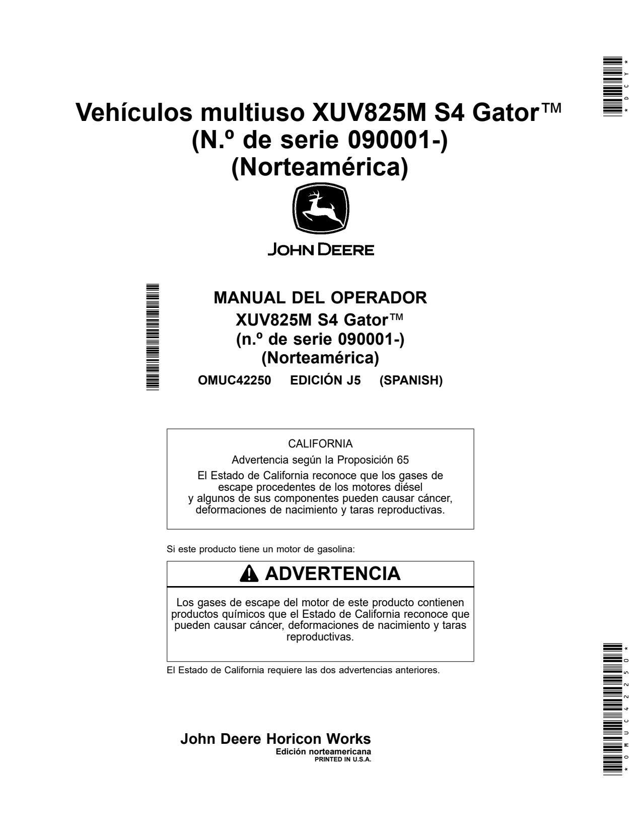 John Deere XUV 825M S4 XUV825M Utility Vehicle Gator Operator Manual OMUC42250 ES 1 John Deere XUV 825M S4 XUV825M Utility Vehicle Gator Operator Manual OMUC42250 ES