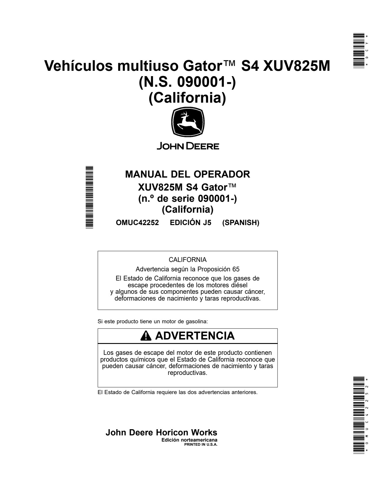 John Deere XUV 825M S4 XUV825M Utility Vehicle Gator Operator Manual OMUC42252 ES 1 John Deere XUV 825M S4 XUV825M Utility Vehicle Gator Operator Manual OMUC42252 ES