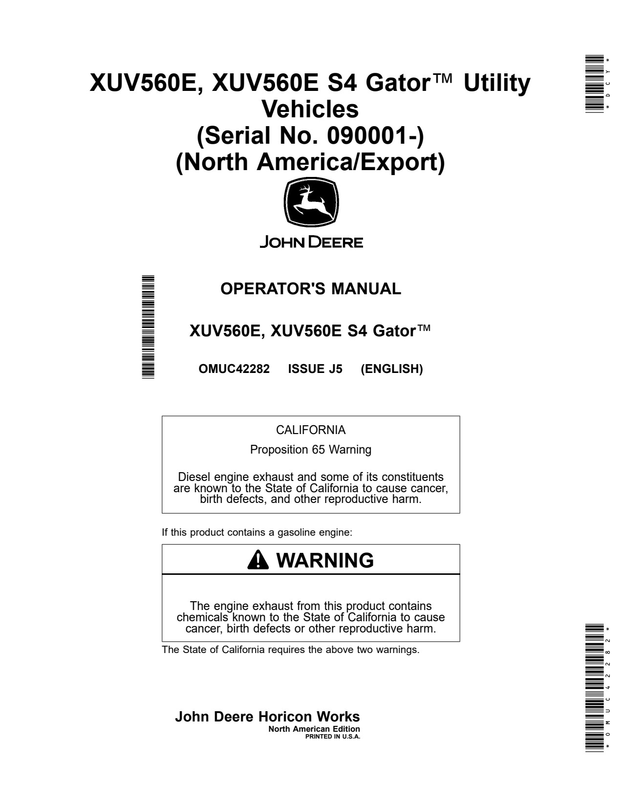 John Deere XUV560E S4 Utility Vehicle Gator Operator Manual OMUC42282 1 John Deere XUV560E S4 Utility Vehicle Gator Operator Manual OMUC42282
