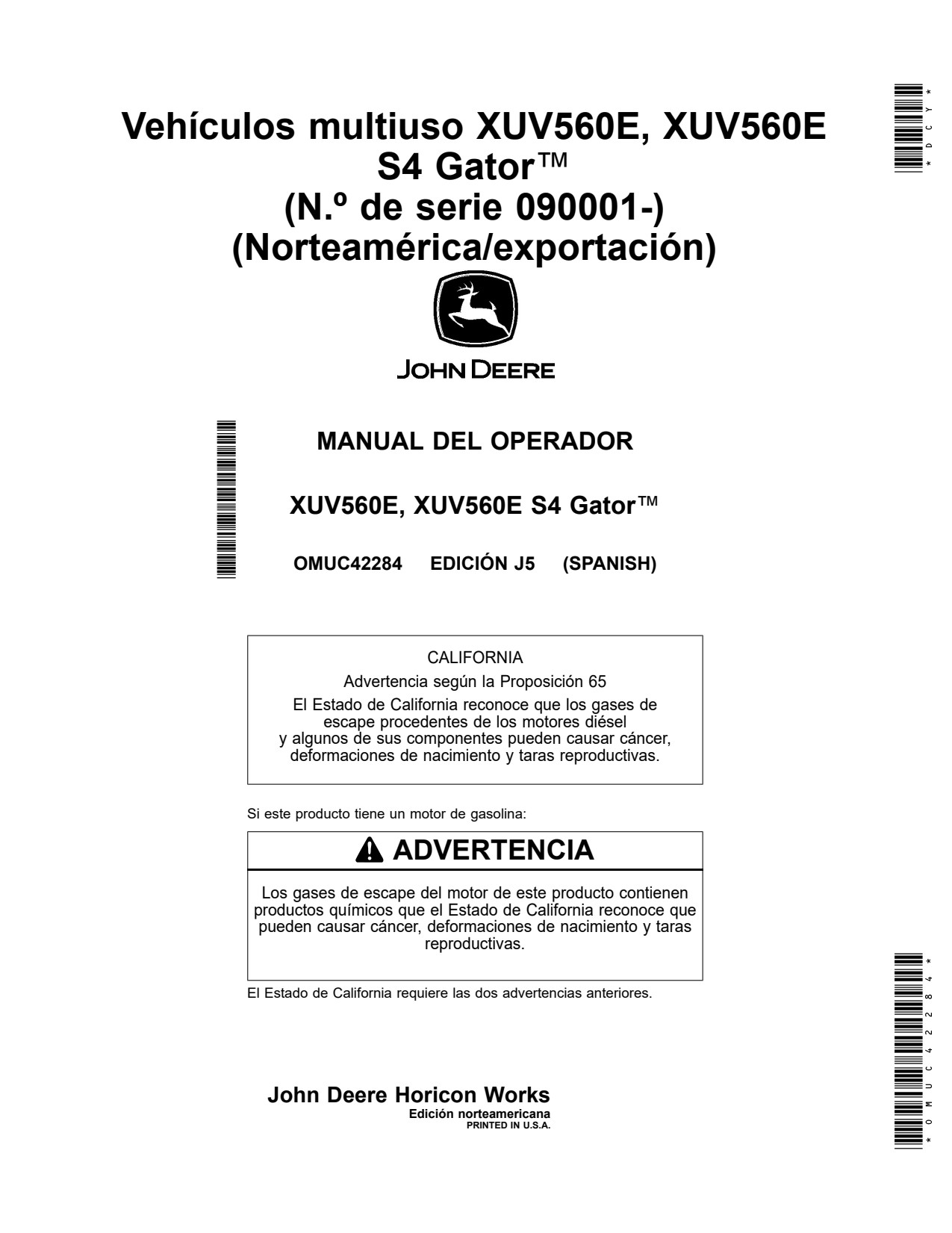 John Deere XUV560E S4 Utility Vehicle Gator Operator Manual OMUC42284 ES 1 John Deere XUV560E S4 Utility Vehicle Gator Operator Manual OMUC42284 ES