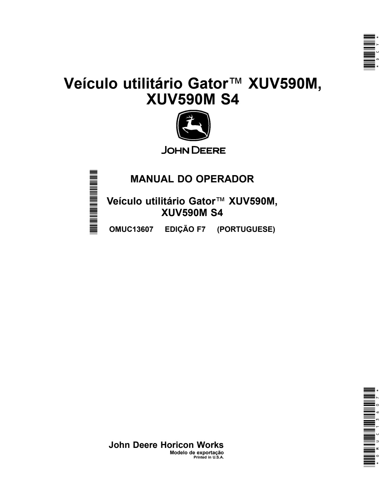 John Deere XUV590M S4 Utility Vehicle Gator Operator Manual OMUC13607 PT 1 John Deere XUV590M S4 Utility Vehicle Gator Operator Manual OMUC13607 PT