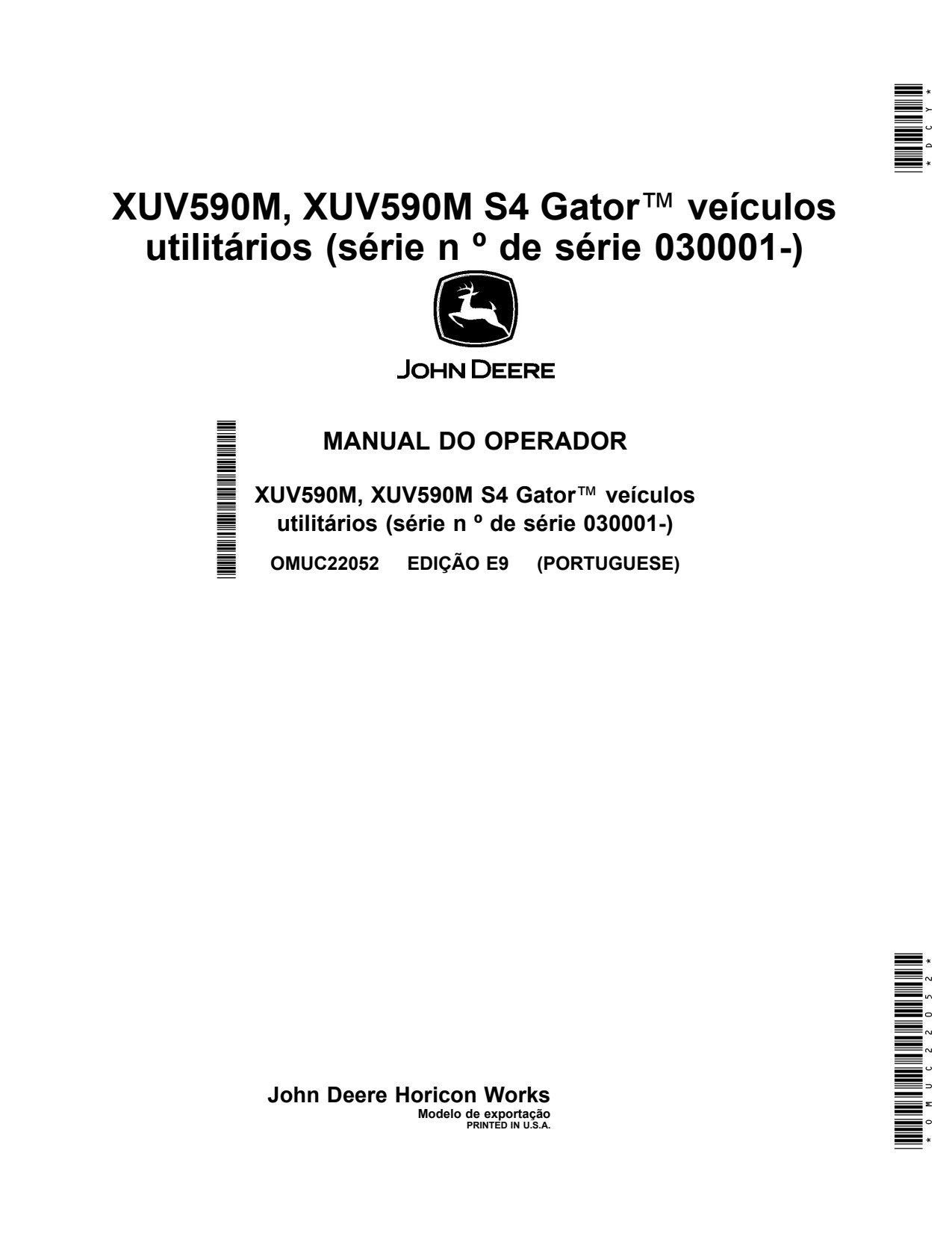 John Deere XUV590M S4 Utility Vehicle Gator Operator Manual OMUC22052 PT 1 John Deere XUV590M S4 Utility Vehicle Gator Operator Manual OMUC22052 PT
