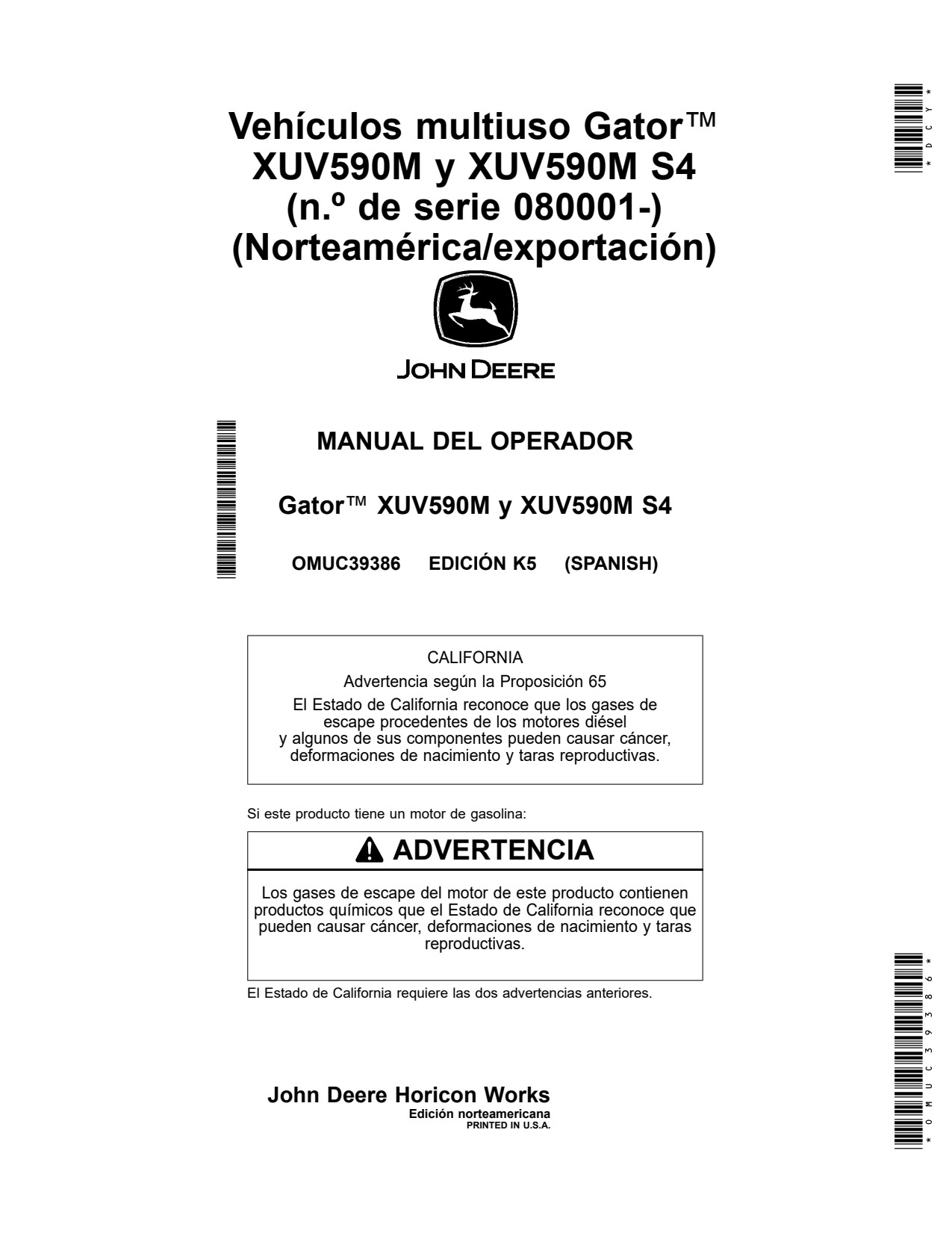 John Deere XUV590M S4 Utility Vehicle Gator Operator Manual OMUC39386 ES 1 John Deere XUV590M S4 Utility Vehicle Gator Operator Manual OMUC39386 ES