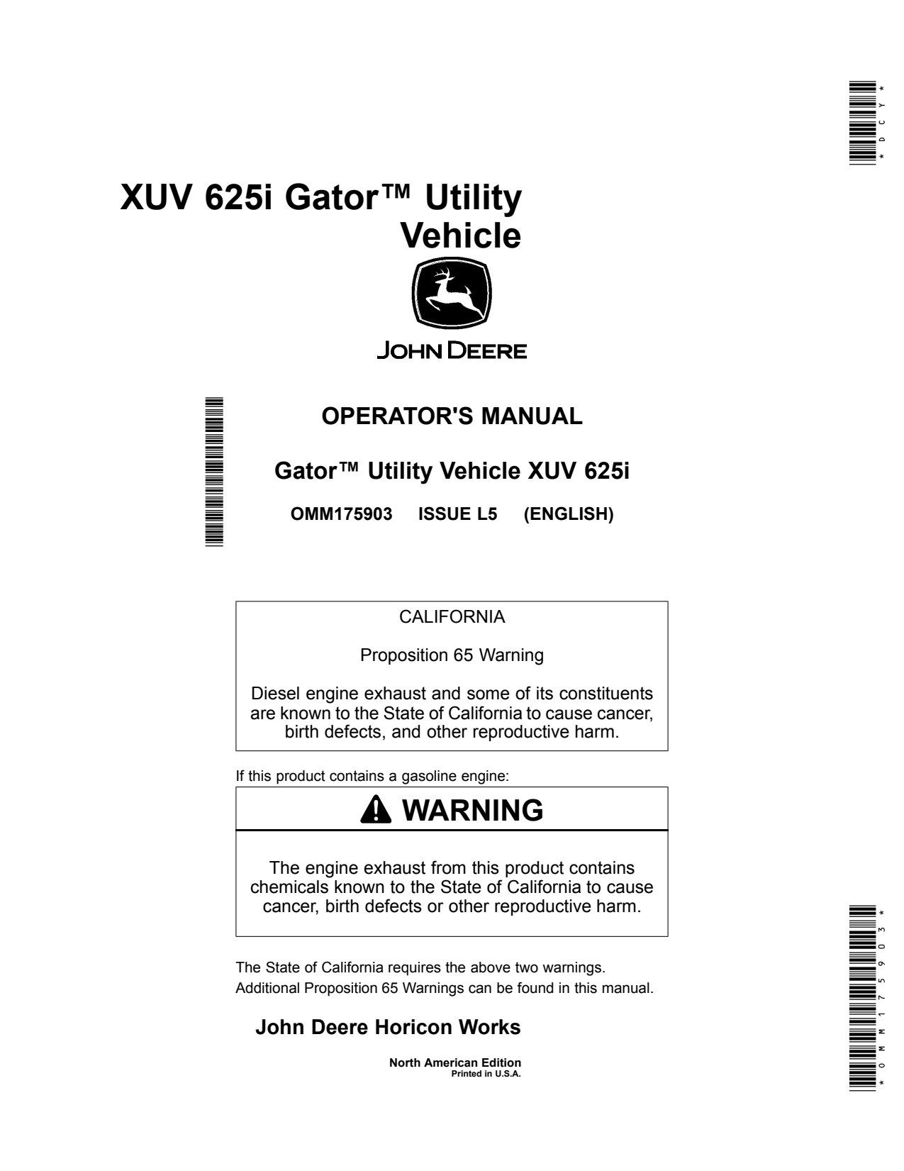 John Deere XUV625i Gator 625I Utility Vehicle Gator Operator Manual OMM175903 1 John Deere XUV625i Gator 625I Utility Vehicle Gator Operator Manual OMM175903