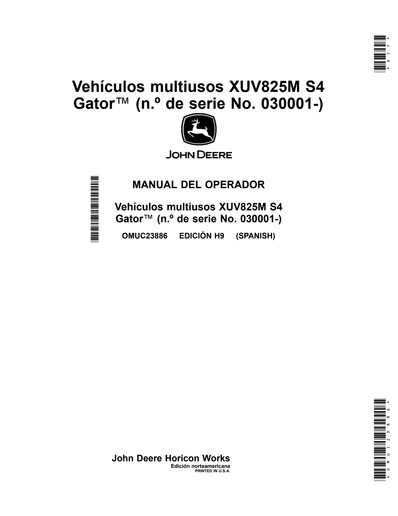 John Deere XUV825M S4 Utility Vehicle Gator Operator Manual OMUC23886 ES 1 John Deere XUV825M S4 Utility Vehicle Gator Operator Manual OMUC23886 ES