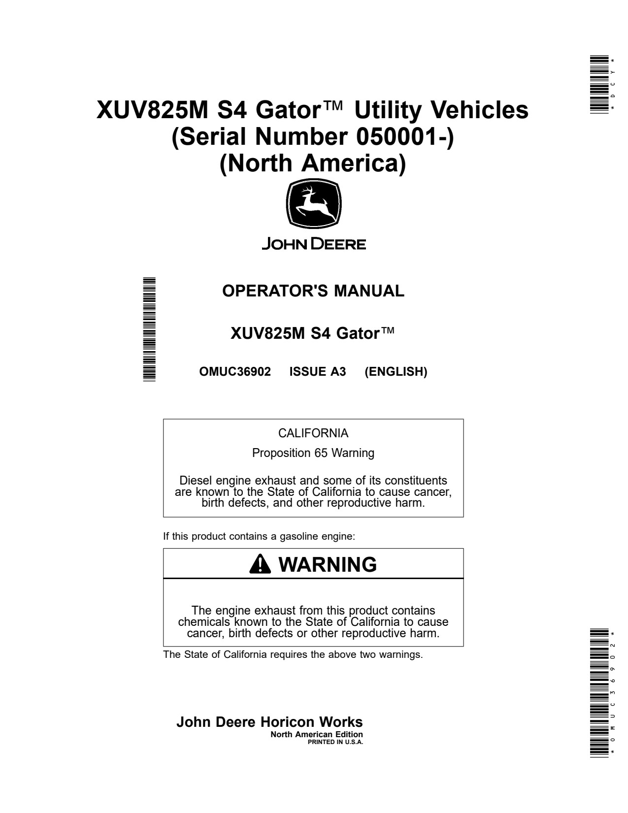 John Deere XUV825M S4 Utility Vehicle Gator Operator Manual OMUC36902 1 John Deere XUV825M S4 Utility Vehicle Gator Operator Manual OMUC36902