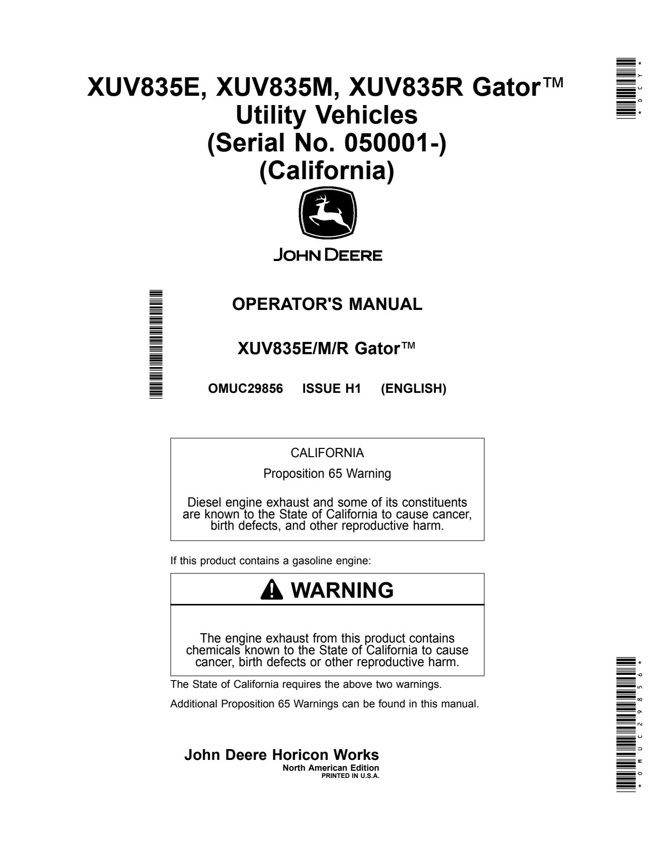 John Deere XUV835E XUV835M XUV835R Utility Vehicle Gator Operator Manual OMUC29856 1 John Deere XUV835E XUV835M XUV835R Utility Vehicle Gator Operator Manual OMUC29856