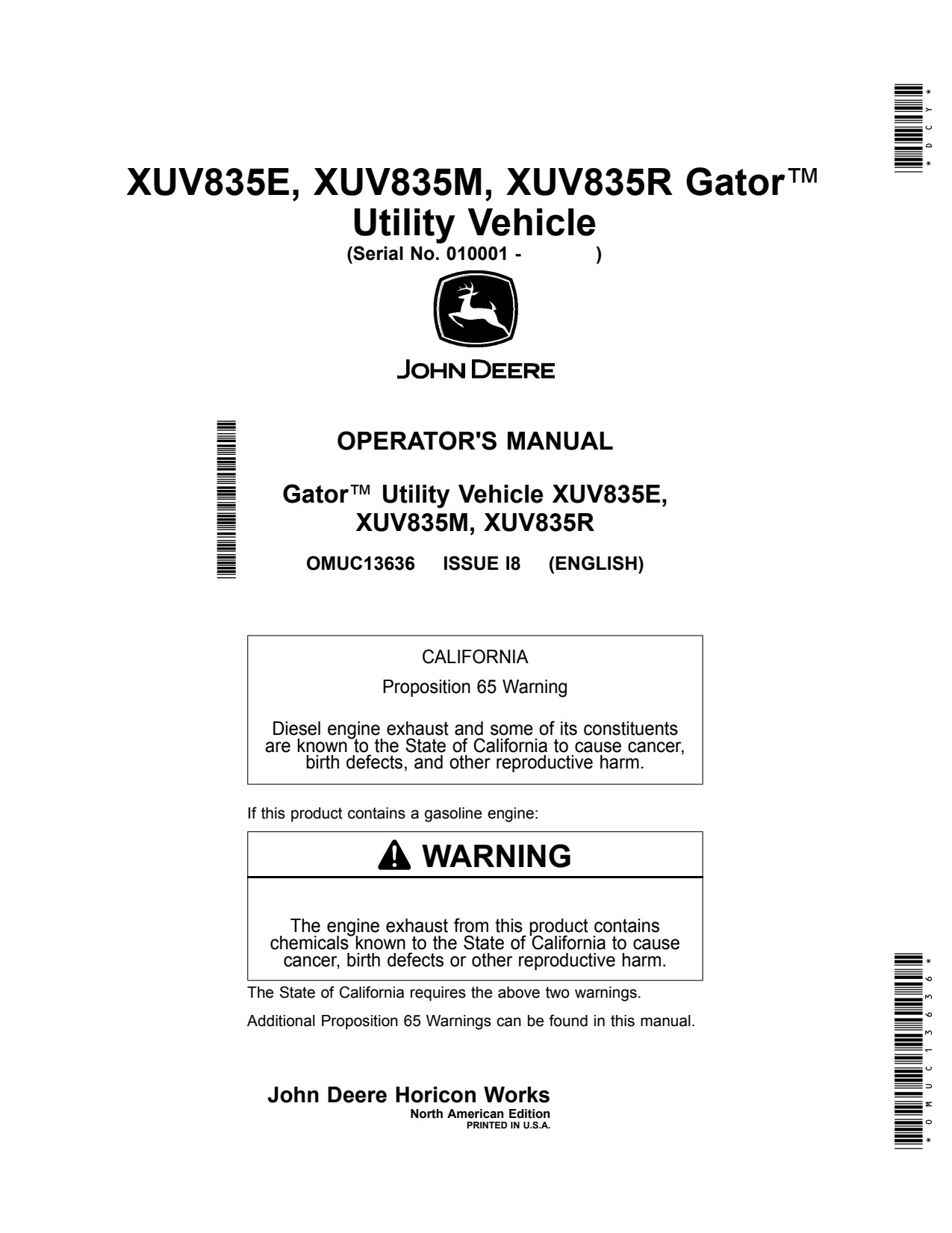 John Deere XUV835E XUV835R XUV835M Utility Vehicle Gator Operator Manual OMUC13636 1 John Deere XUV835E XUV835R XUV835M Utility Vehicle Gator Operator Manual OMUC13636