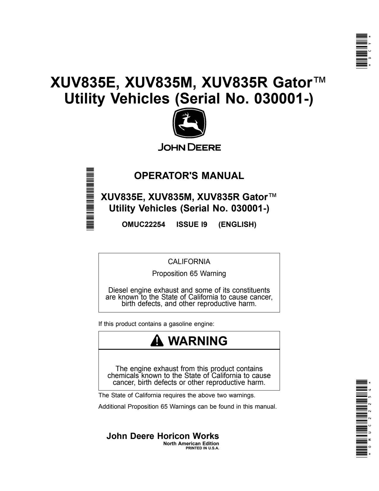 John Deere XUV835E XUV835R XUV835M Utility Vehicle Gator Operator Manual OMUC22254 1 John Deere XUV835E XUV835R XUV835M Utility Vehicle Gator Operator Manual OMUC22254