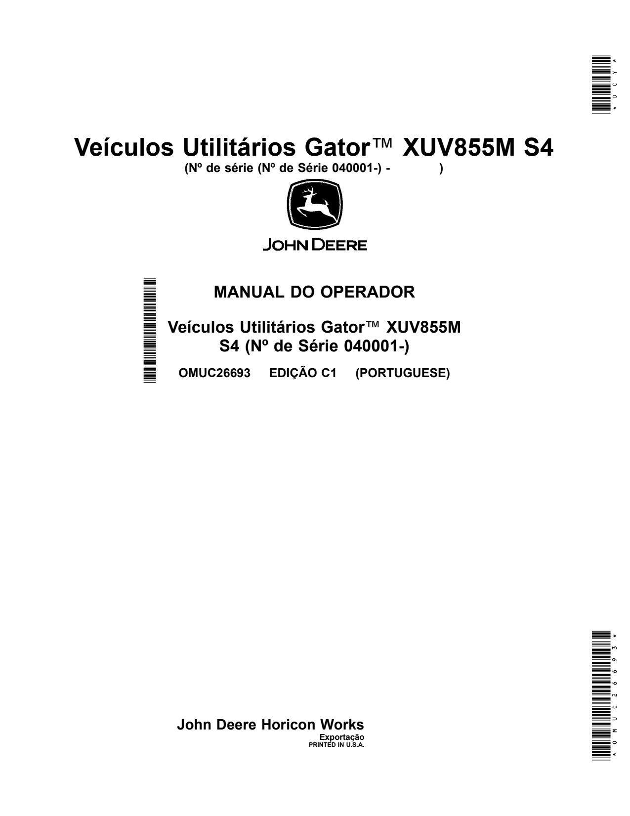 John Deere XUV855M S4 Utility Vehicle Gator Operator Manual OMUC26693 PT 1 John Deere XUV855M S4 Utility Vehicle Gator Operator Manual OMUC26693 PT