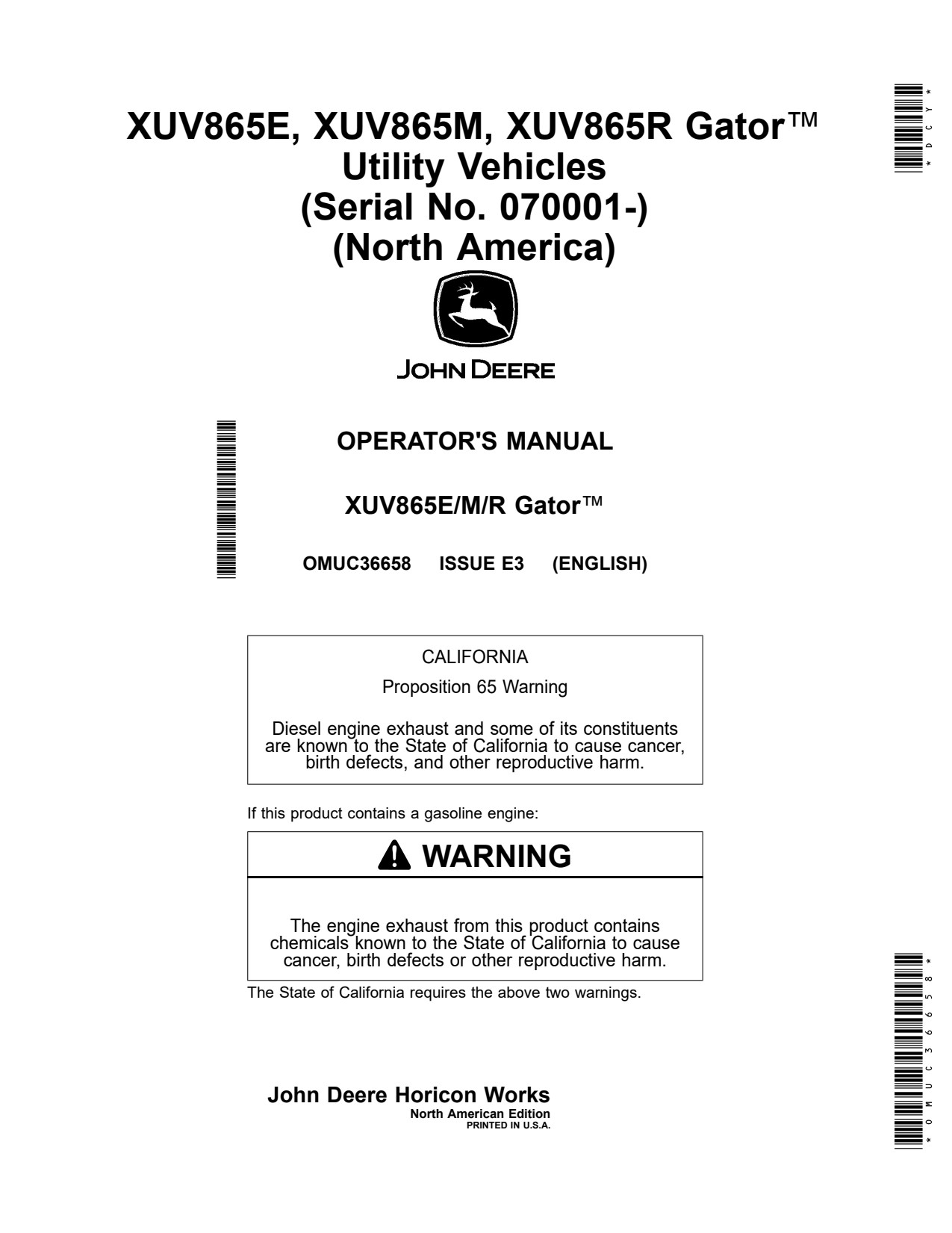 John Deere XUV865E XUV865R XUV865M Utility Vehicle Gator Operator Manual OMUC36658 1 John Deere XUV865E XUV865R XUV865M Utility Vehicle Gator Operator Manual OMUC36658