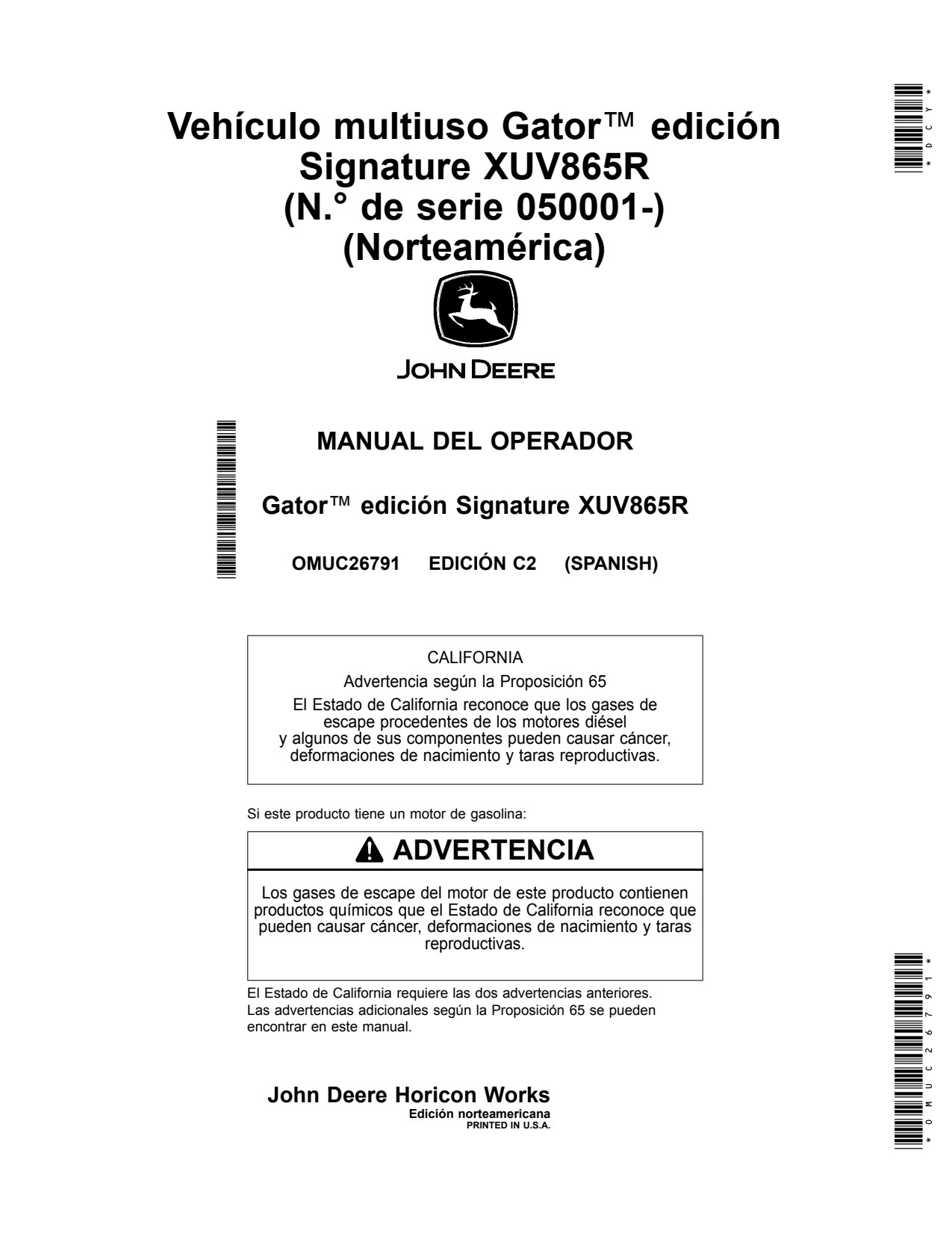 John Deere XUV865R Utility Vehicle Gator Operator Manual OMUC26791 ES 1 John Deere XUV865R Utility Vehicle Gator Operator Manual OMUC26791 ES