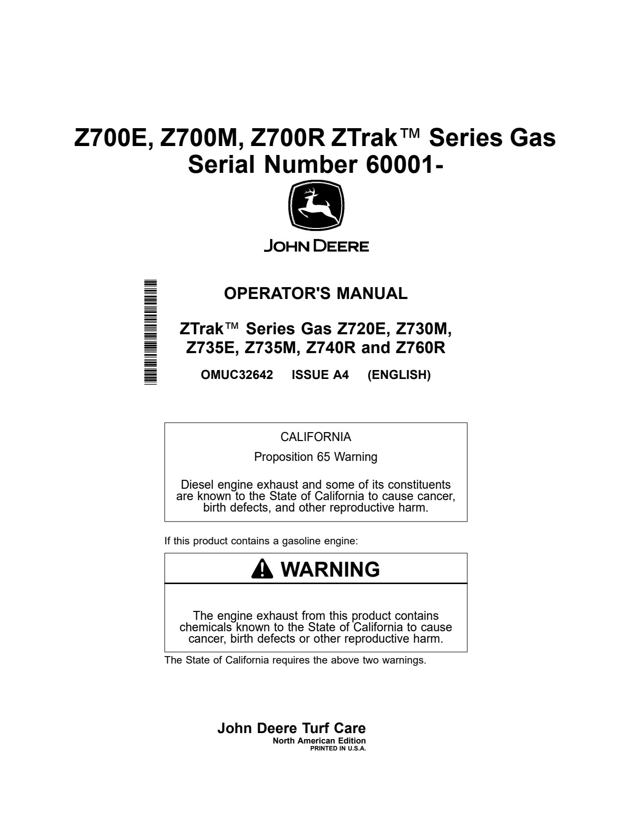 John Deere Z720E Z730M Z735E Z735M Z740R Z760R Zero-Turn Mower Operator Manual OMUC32642 1 John Deere Z720E Z730M Z735E Z735M Z740R Z760R Zero-Turn Mower Operator Manual OMUC32642