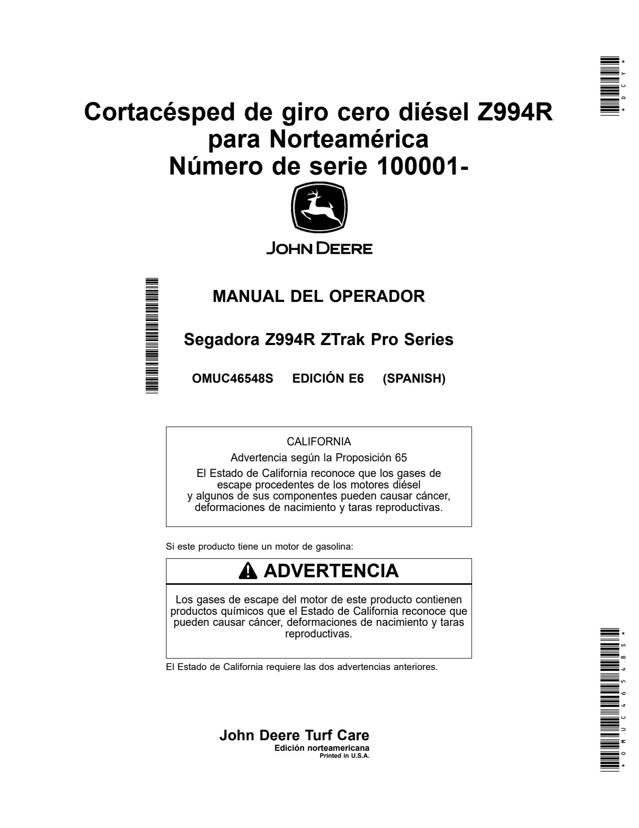 John Deere Z994R Turn Diesel Mower Operator Manual OMUC46548S ES 1 John Deere Z994R Turn Diesel Mower Operator Manual OMUC46548S ES