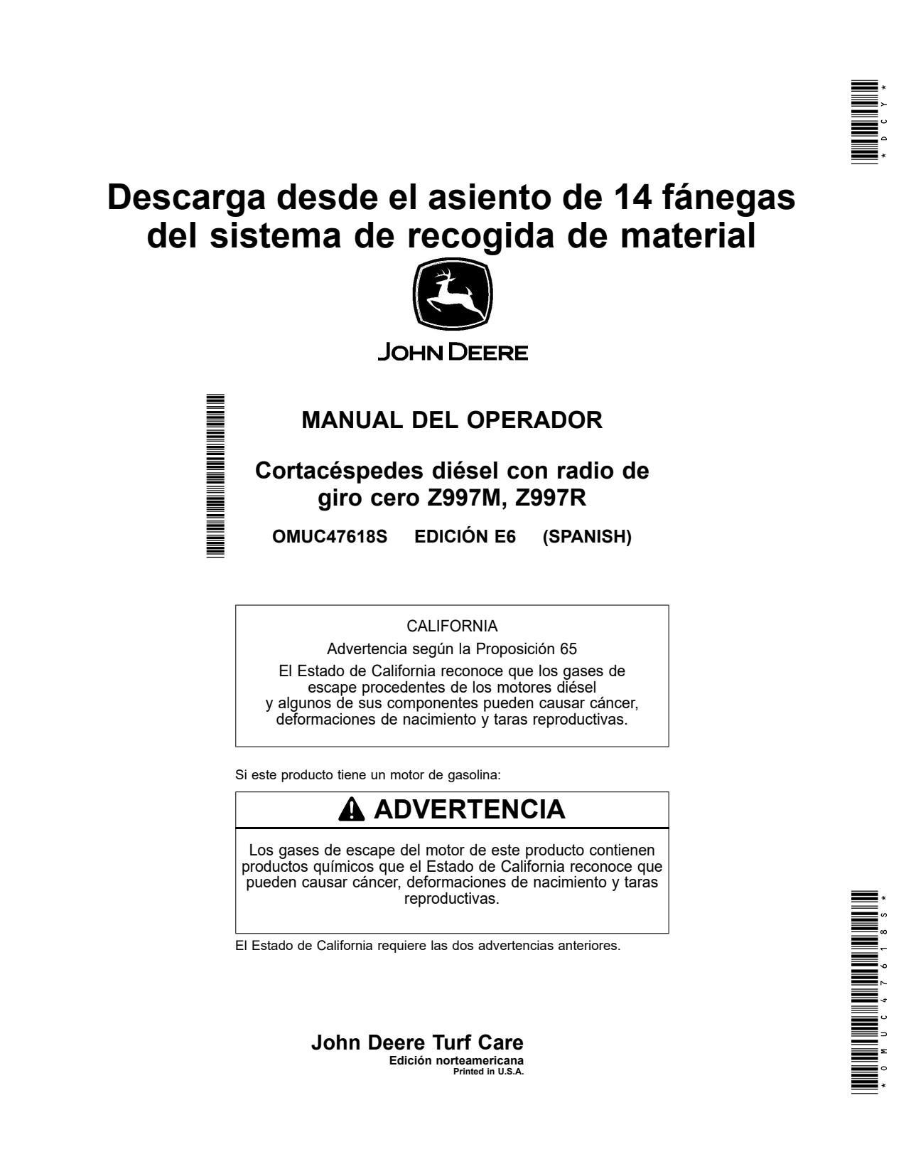 John Deere Z997M Z997R 14 Material Collection System Operator Manual OMUC47618S ES 1 John Deere Z997M Z997R 14 Material Collection System Operator Manual OMUC47618S ES