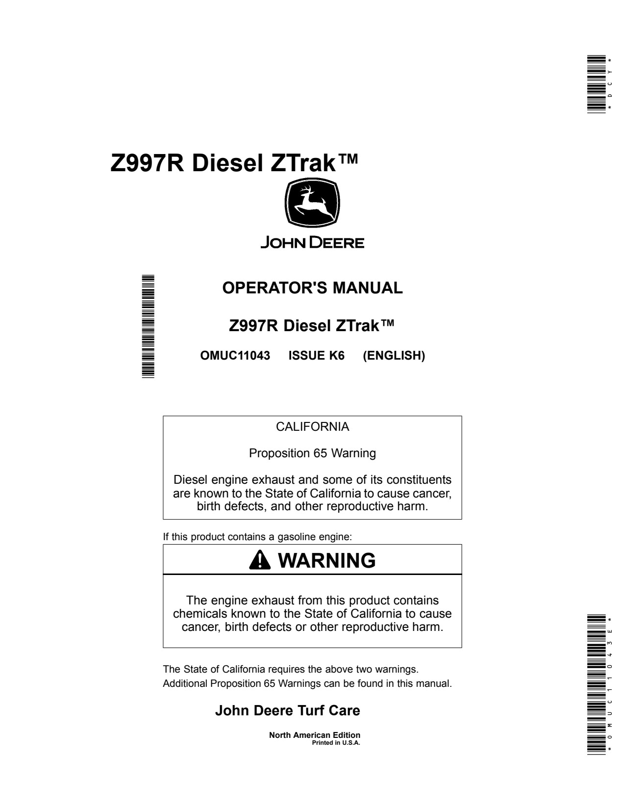 John Deere Z997R Diesel Zero-Turn Mower Operator Manual OMUC11043E 1 John Deere Z997R Diesel Zero-Turn Mower Operator Manual OMUC11043E
