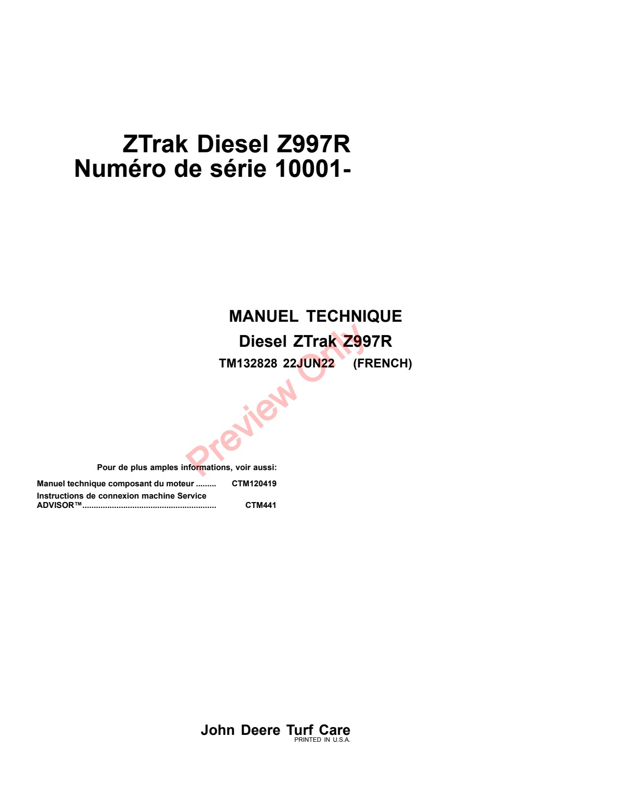 John Deere Z997R Diesel Zero-Turn Mower Technical Manual TM132828 FR 1 John Deere Z997R Diesel Zero-Turn Mower Technical Manual TM132828 FR