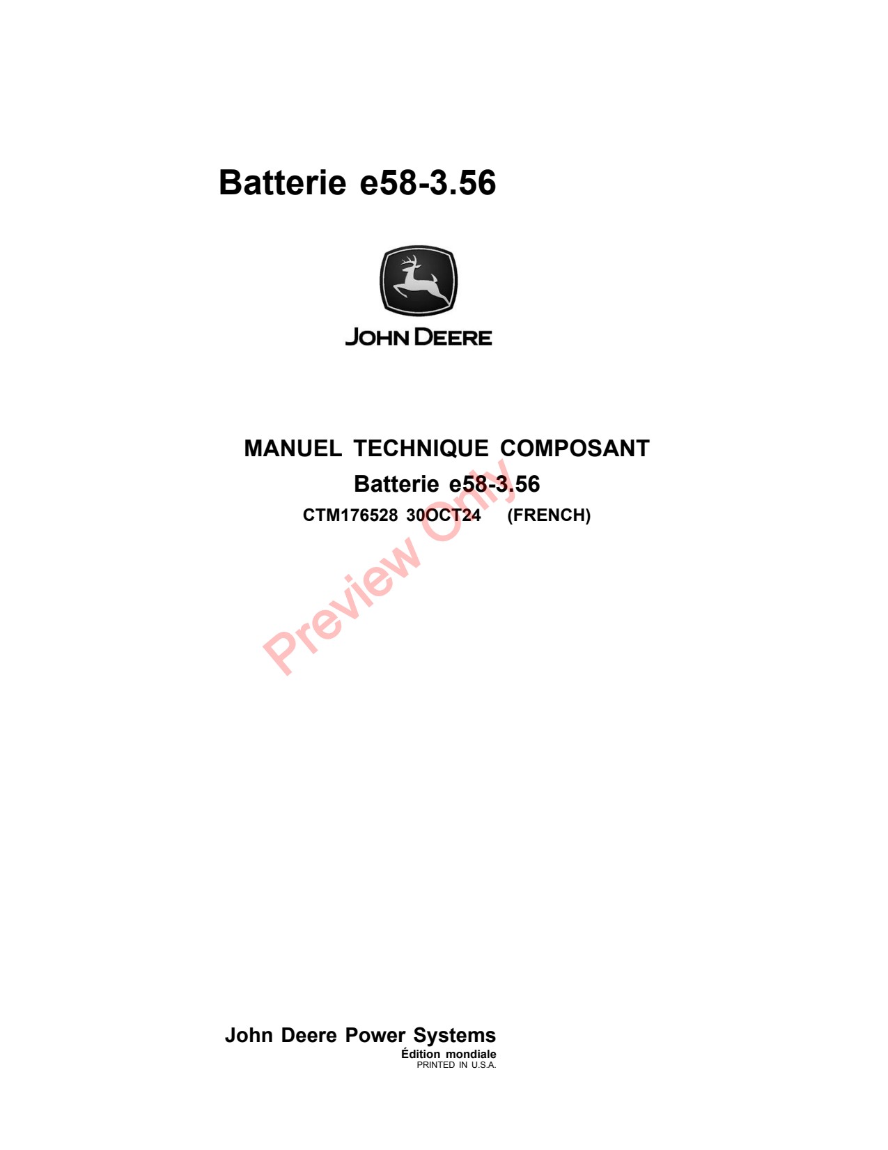 John Deere e58-3.56 JDE3.5 -3 56 Battery Component Technical Manual CTM176528 FR 1 John Deere e58-3.56 JDE3.5 -3 56 Battery Component Technical Manual CTM176528 FR