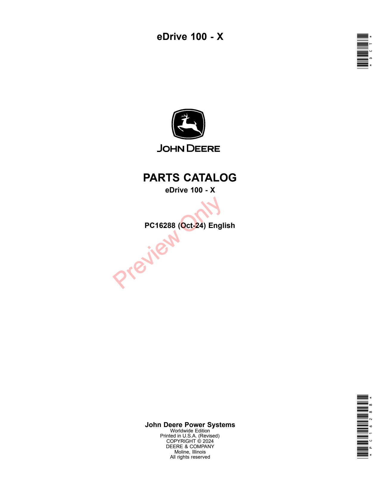 John Deere eDrive 100 - X 100-X Electric Drivetrain Component Parts Catalog PC16288 1 John Deere eDrive 100 - X 100-X Electric Drivetrain Component Parts Catalog PC16288