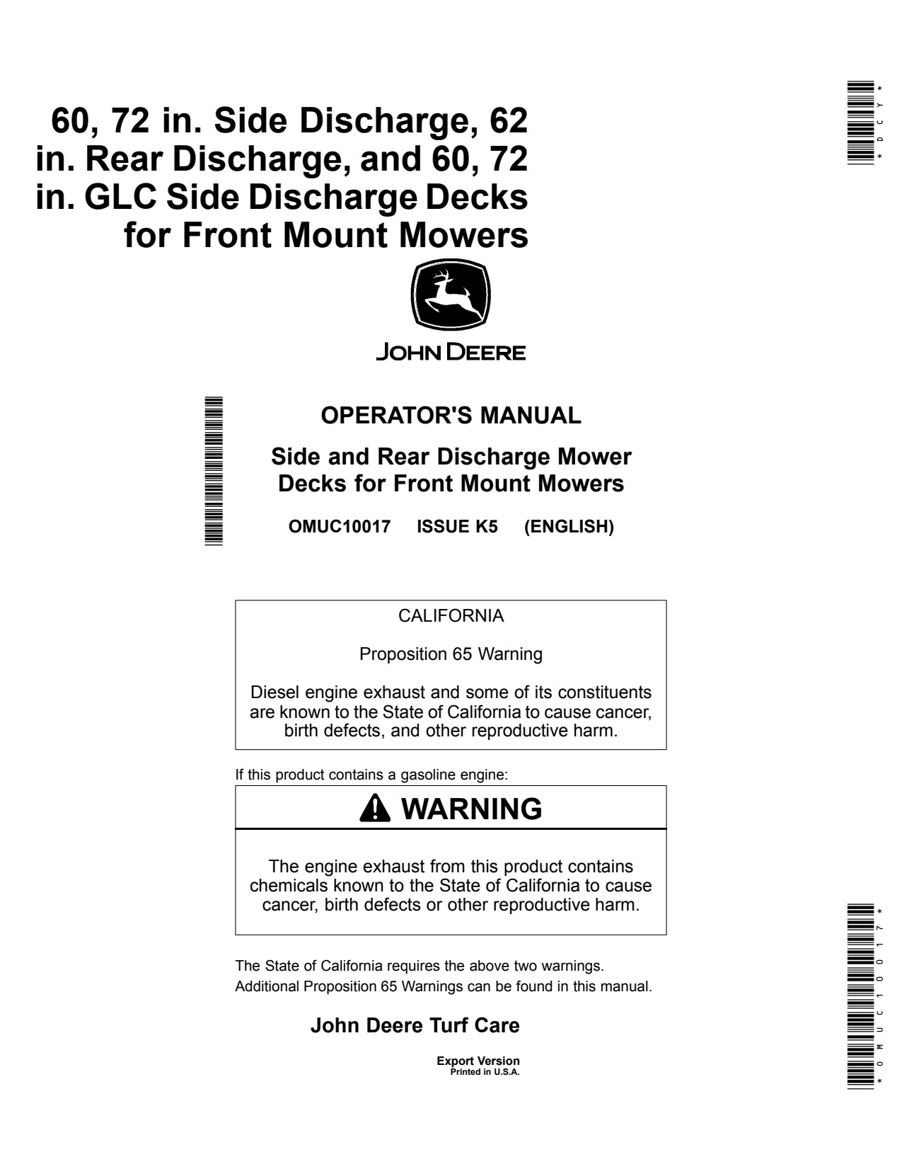 John Deere test 60 Inch 72 62 GLC X1400 X1500 Front Mount Mower Operator Manual OMUC10017 1 John Deere test 60 Inch 72 62 GLC X1400 X1500 Front Mount Mower Operator Manual OMUC10017